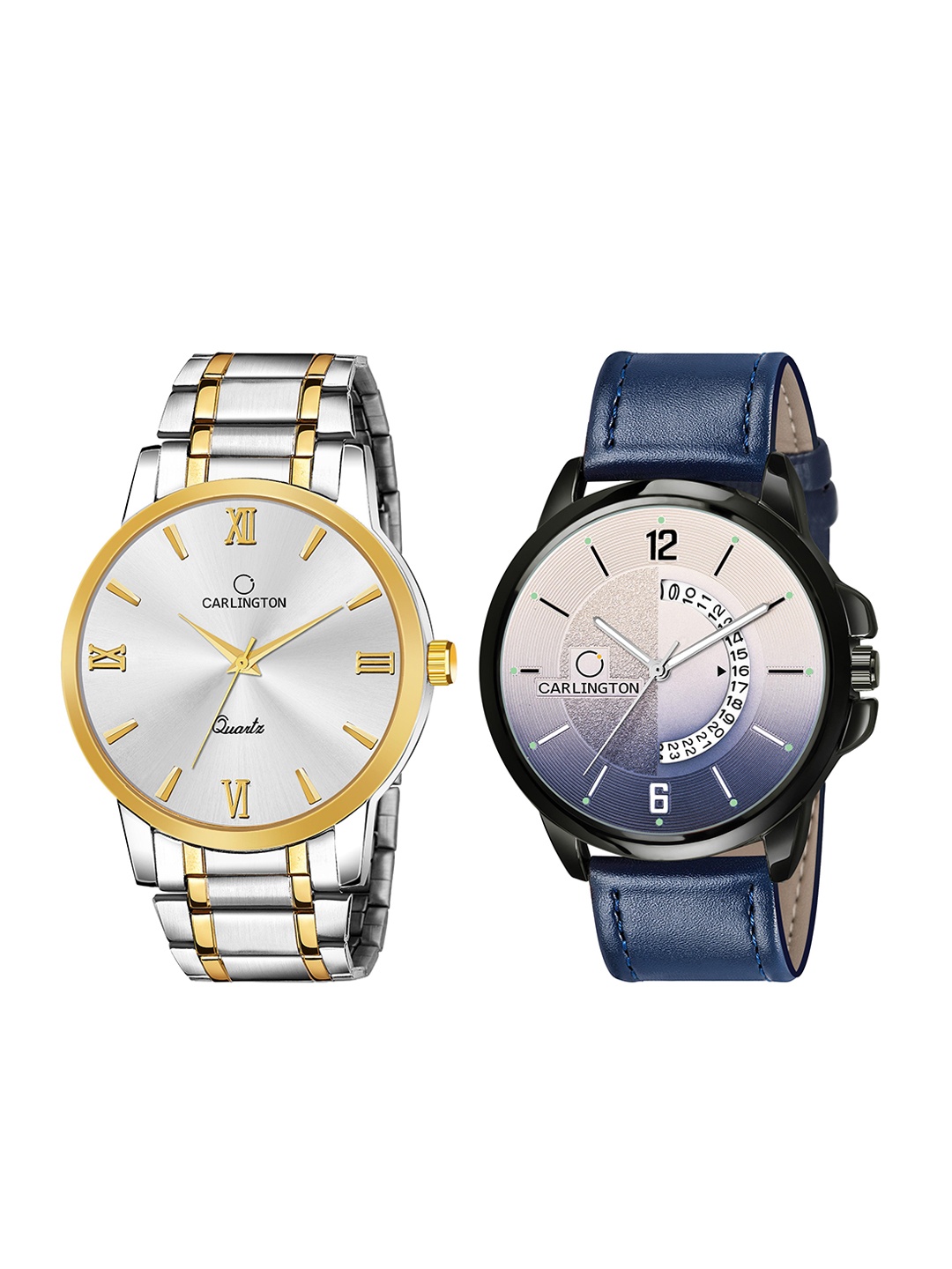 CARLINGTON Men Pack of 2 Embellished Dial & Leather Bracelet Style Straps Analogue Watches, Silver
CARLINGTON Men Pack of 2 Embellished Dial & Leather Bracelet Style Straps Analogue Watches, Silver