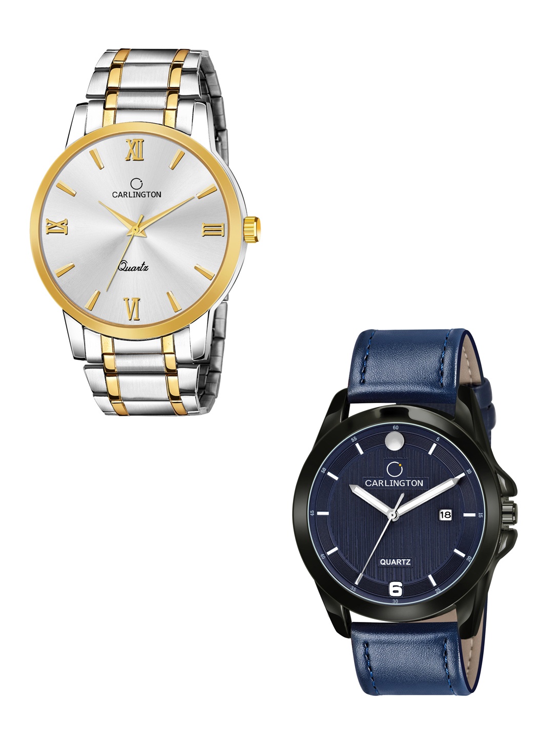 CARLINGTON Men Pack Of 2 Bracelet Style Straps Analogue Combo Watch Combo CT6210 SS-CT1040, Silver