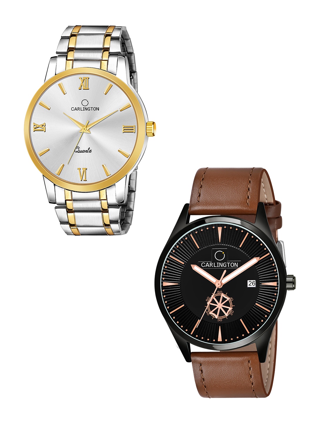 CARLINGTON Men 2Printed Dial & Leather Straps Analogue Combo Watch CT6210 SS-CT1020, Silver
CARLINGTON Men 2Printed Dial & Leather Straps Analogue Combo Watch CT6210 SS-CT1020, Silver