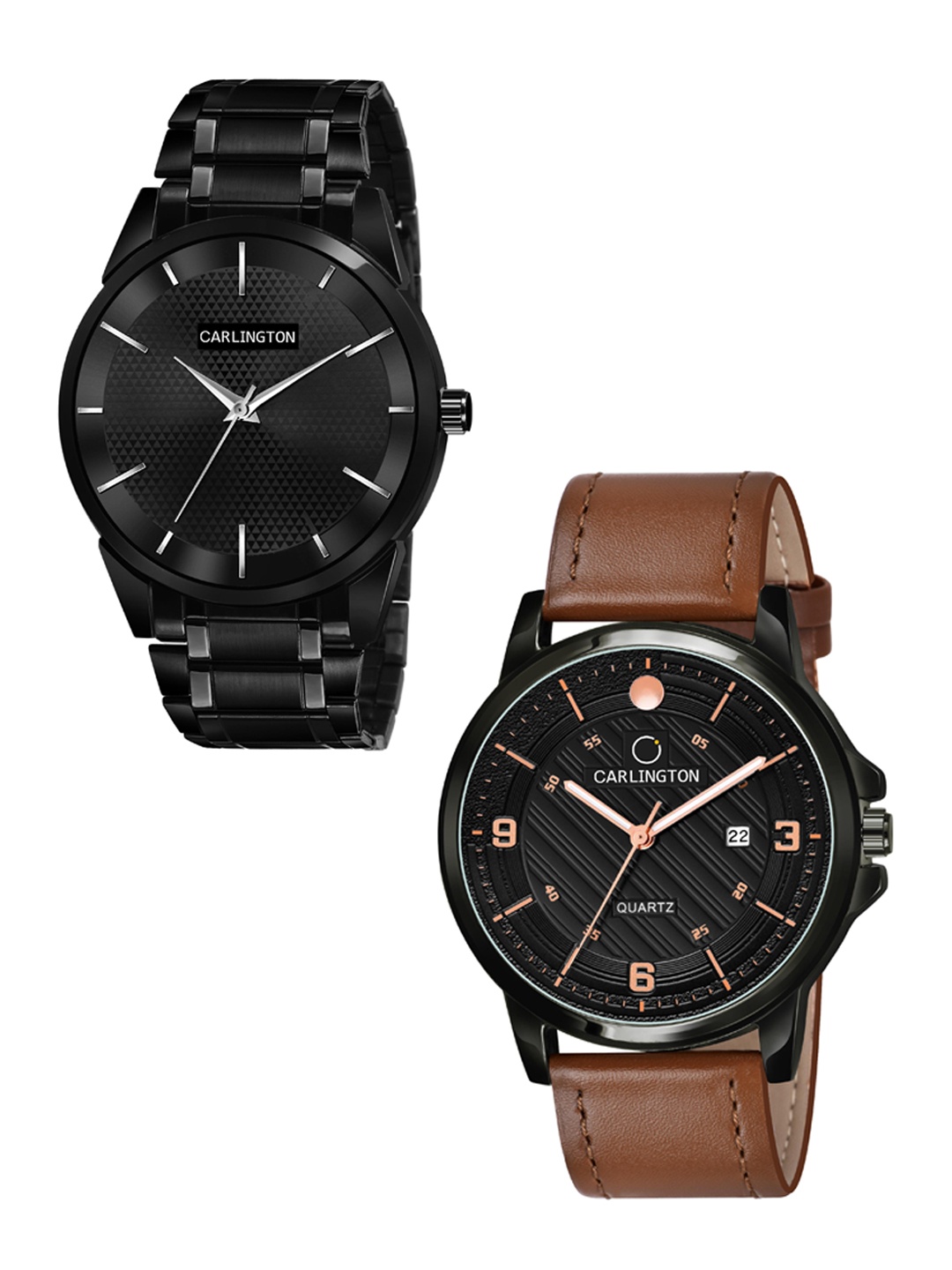 CARLINGTON Men Set Of 2 Patterned Dial & Leather Straps Analogue Watch Combo CT6010 BB, Black
CARLINGTON Men Set Of 2 Patterned Dial & Leather Straps Analogue Watch Combo CT6010 BB, Black
