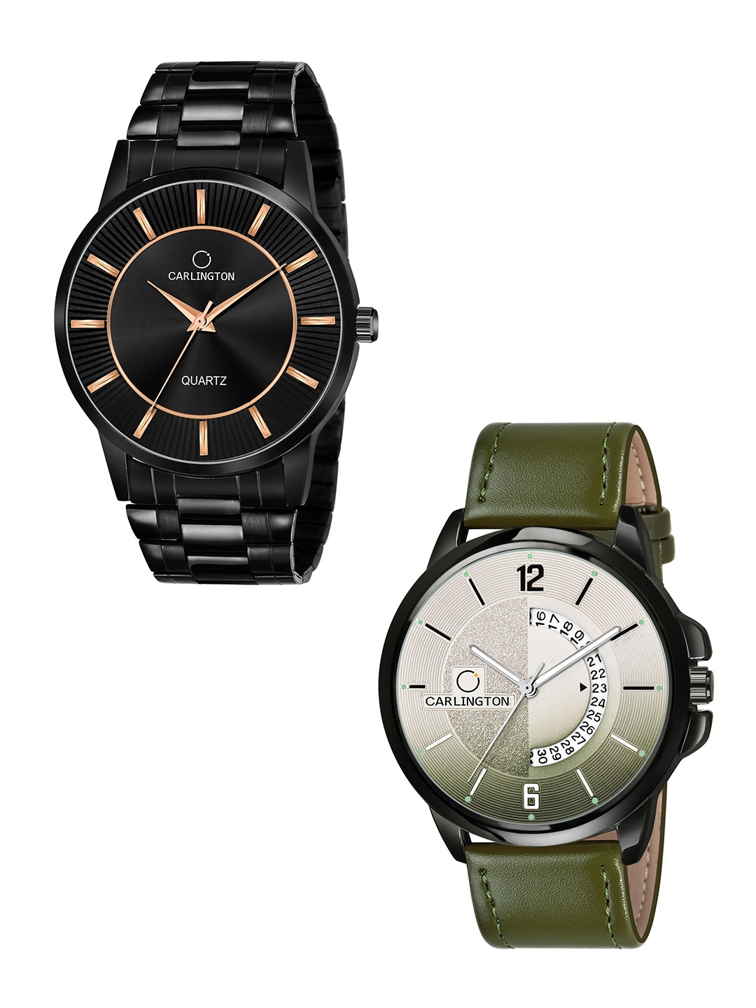 CARLINGTON Men Pack of 2 Cream Dial & Green Leather Straps Analogue Watch CT6020 BB-CT1030, Black
CARLINGTON Men Pack of 2 Cream Dial & Green Leather Straps Analogue Watch CT6020 BB-CT1030, Black