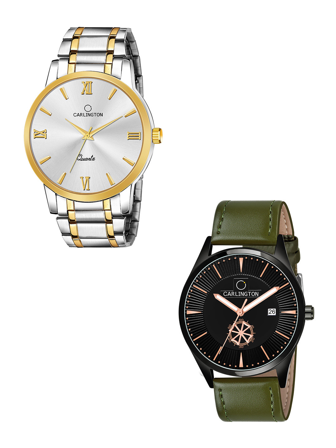 CARLINGTON Men Pack Of 2 Silver & Green Leather Straps Analogue Watch Combo CT6210 SS
CARLINGTON Men Pack Of 2 Silver & Green Leather Straps Analogue Watch Combo CT6210 SS