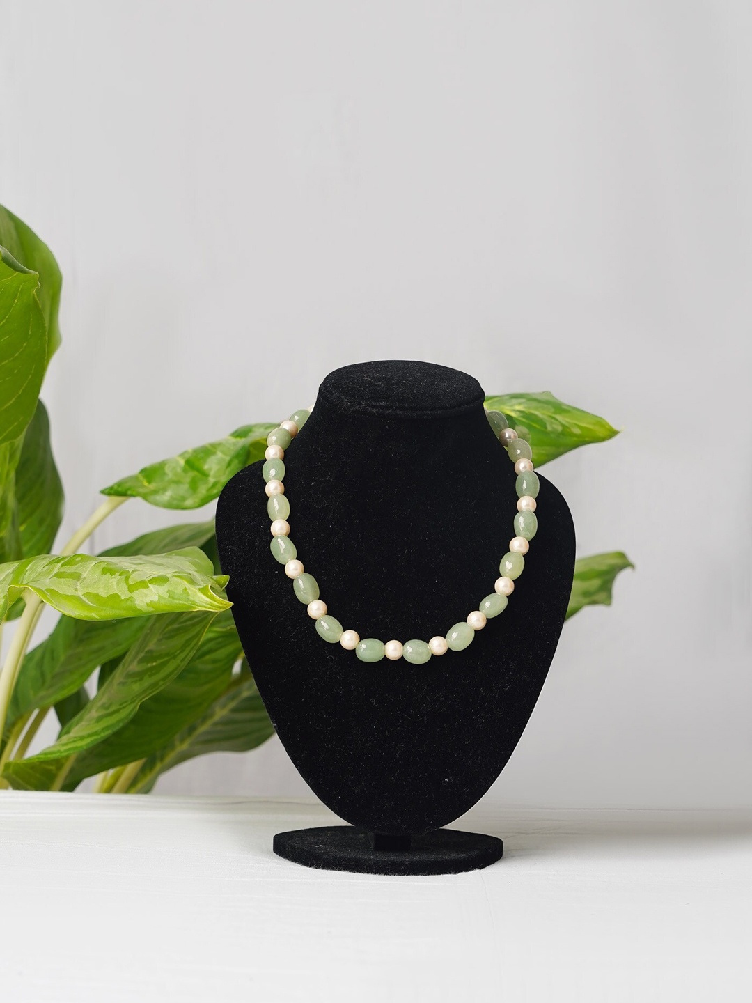 Unnati Silks Green & White Artificial Stones and Beads Necklace