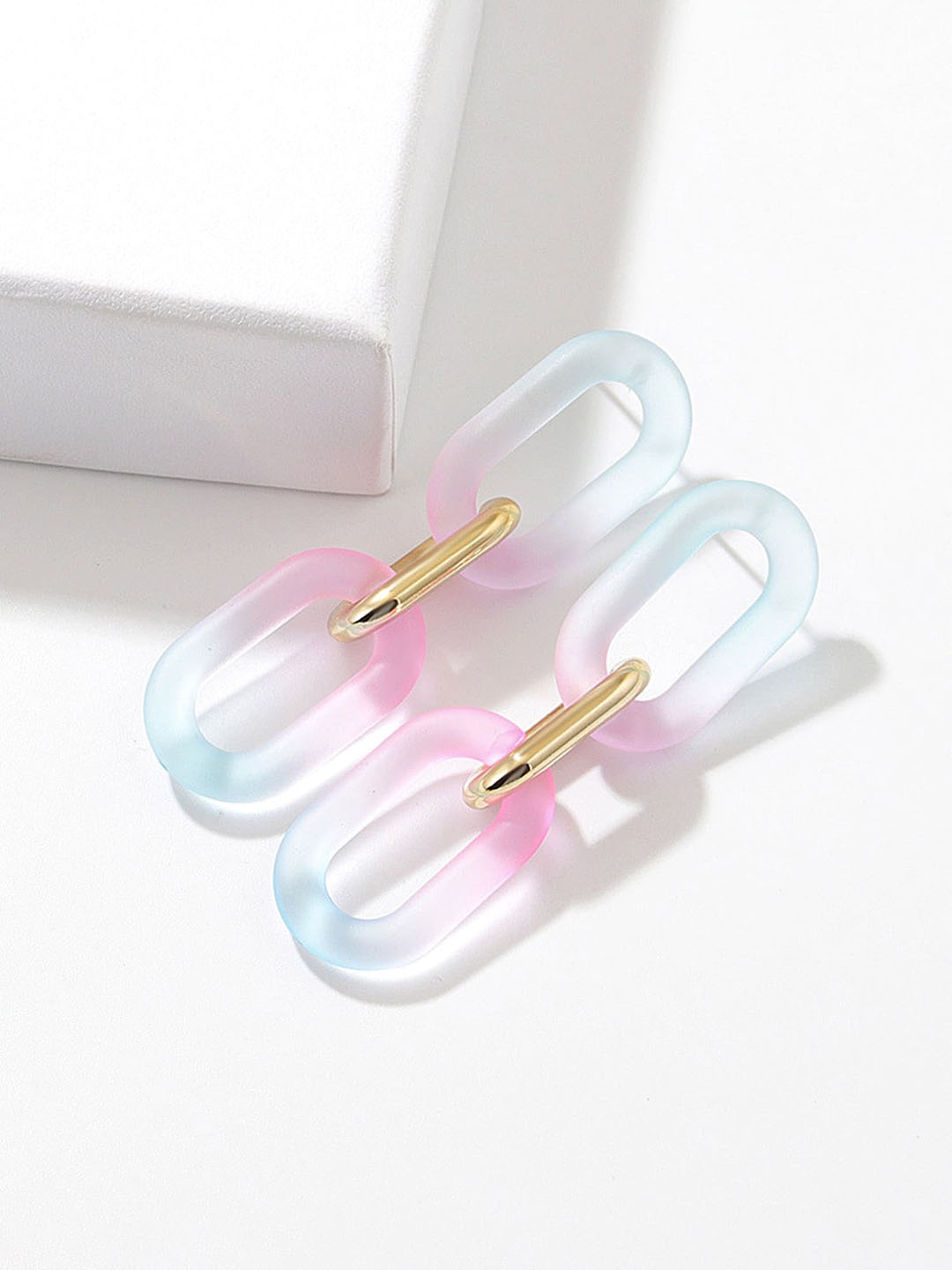 Bellofox Blue & Pink Gold-Plated Contemporary Drop Earrings