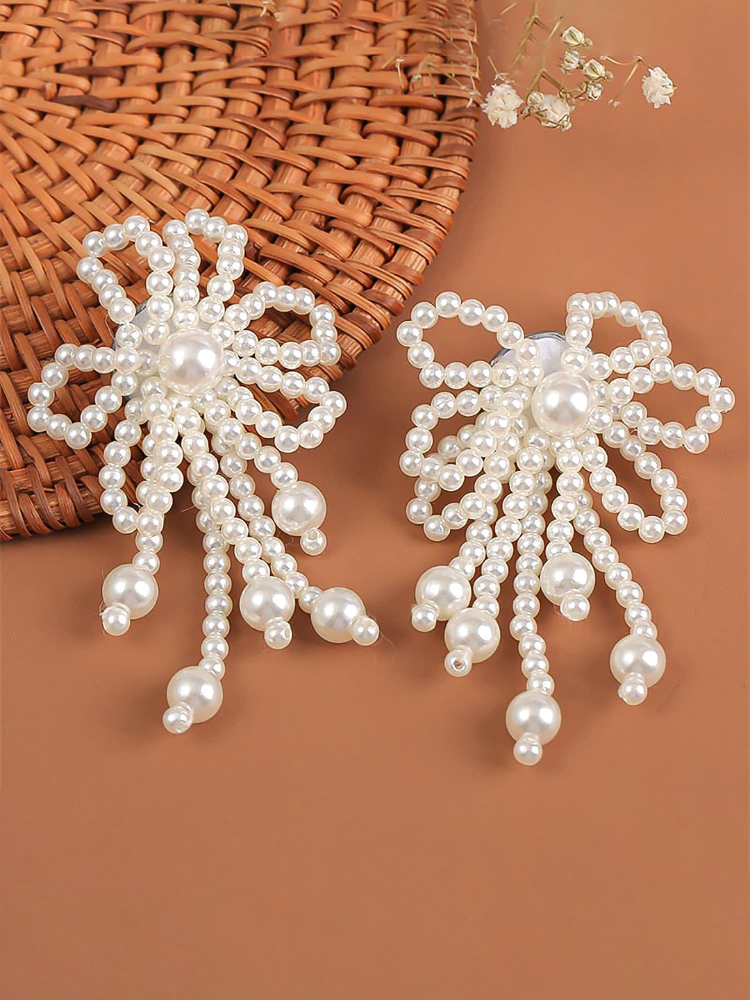 Bellofox White Contemporary Floral Pearl Drop Earrings