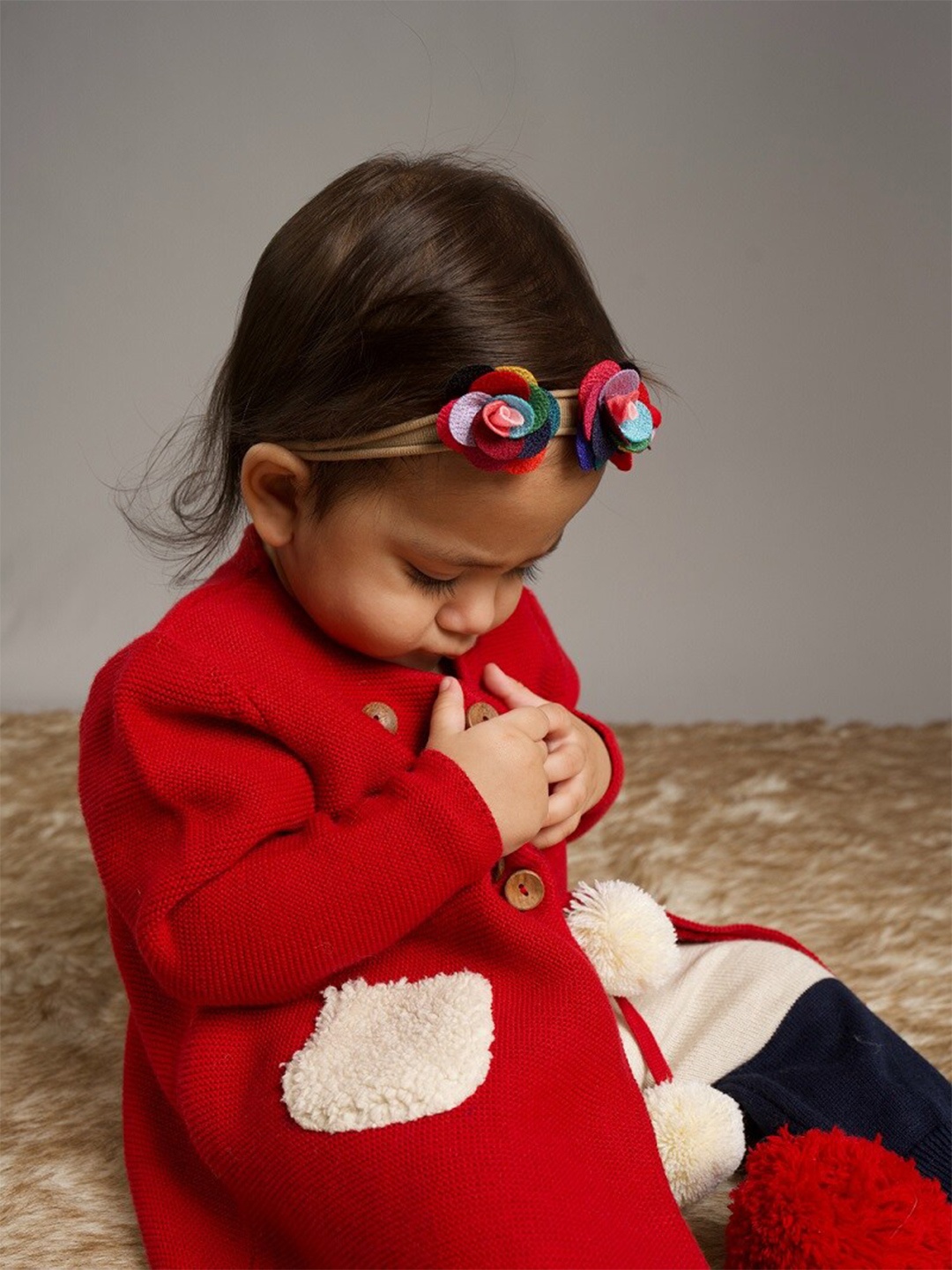 Greendeer Unisex Kids Red & White Cable Knit Cardigan