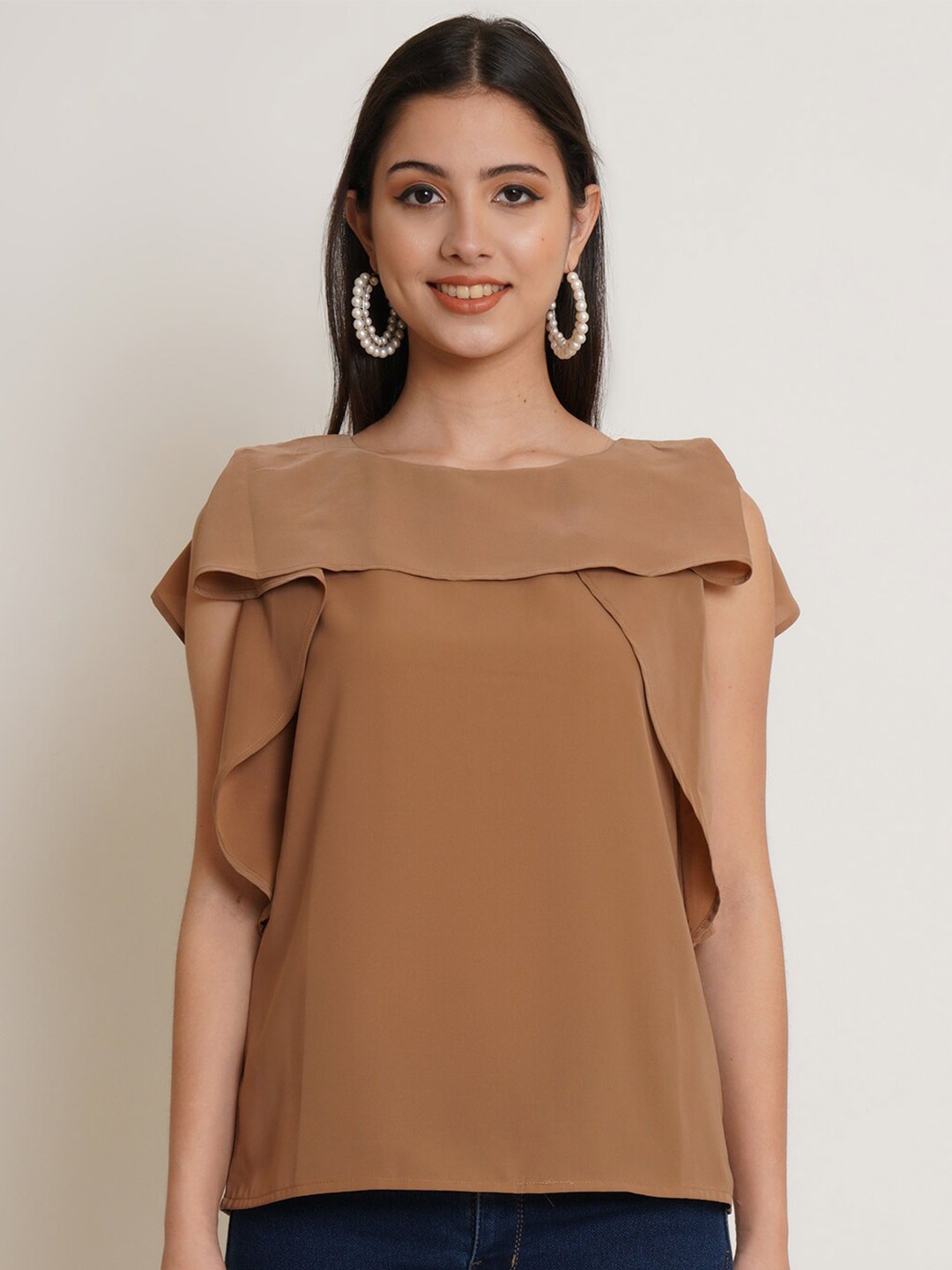 IX IMPRESSION Women Brown Ruffles Top
