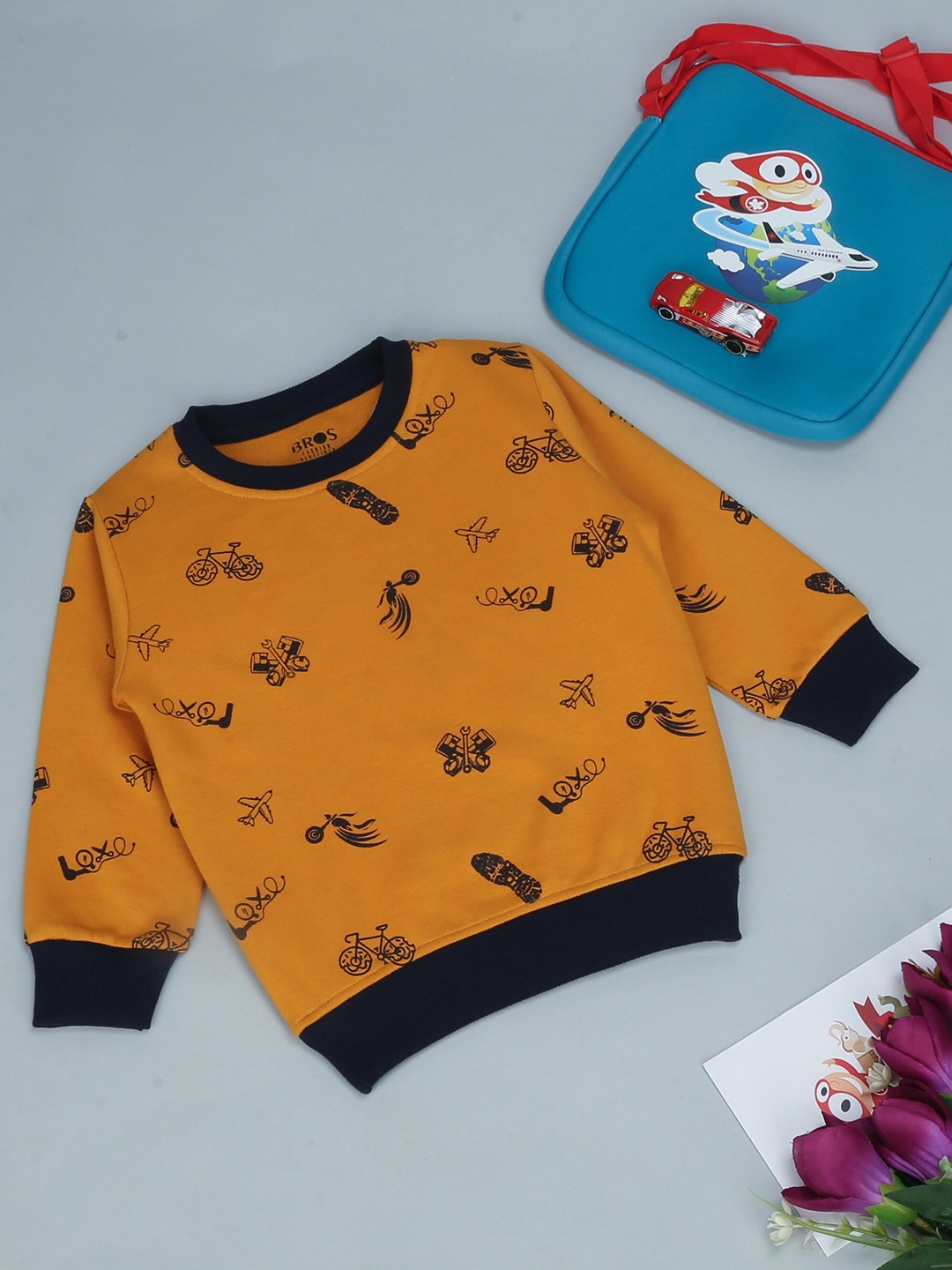 3BROS Unisex Kids Gold-Toned Printed Sweatshirt