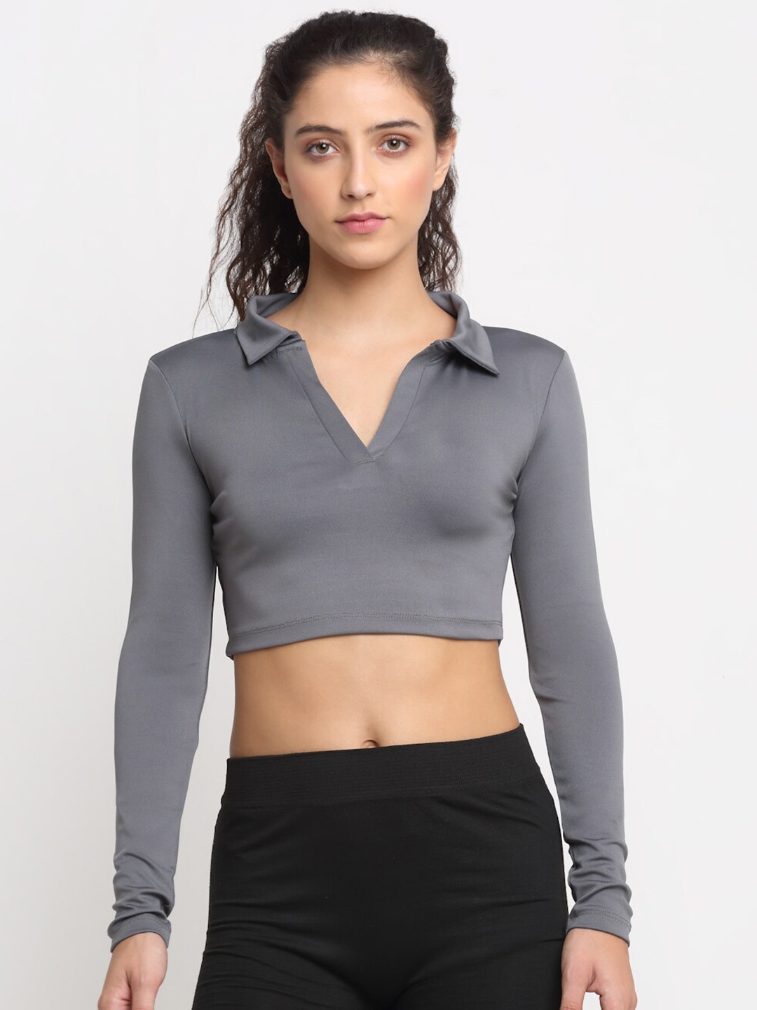 EVERDION Women Grey Solid Crop Top