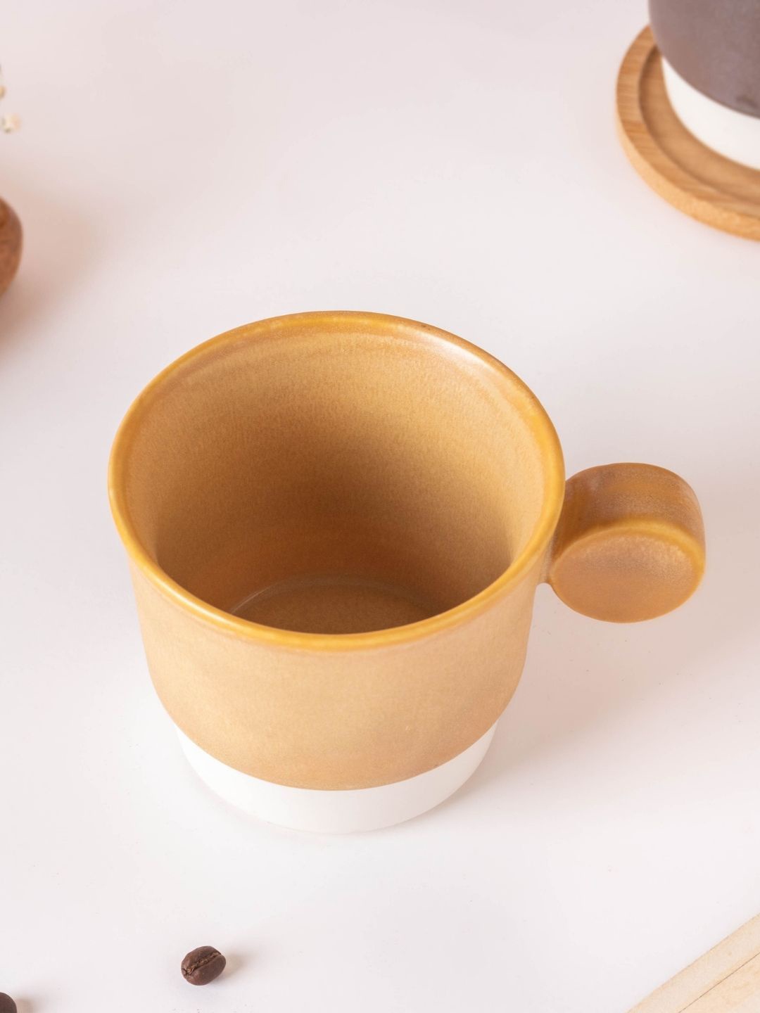 Nestasia Beige & White Solid Ceramic Glossy Cup 200 ml