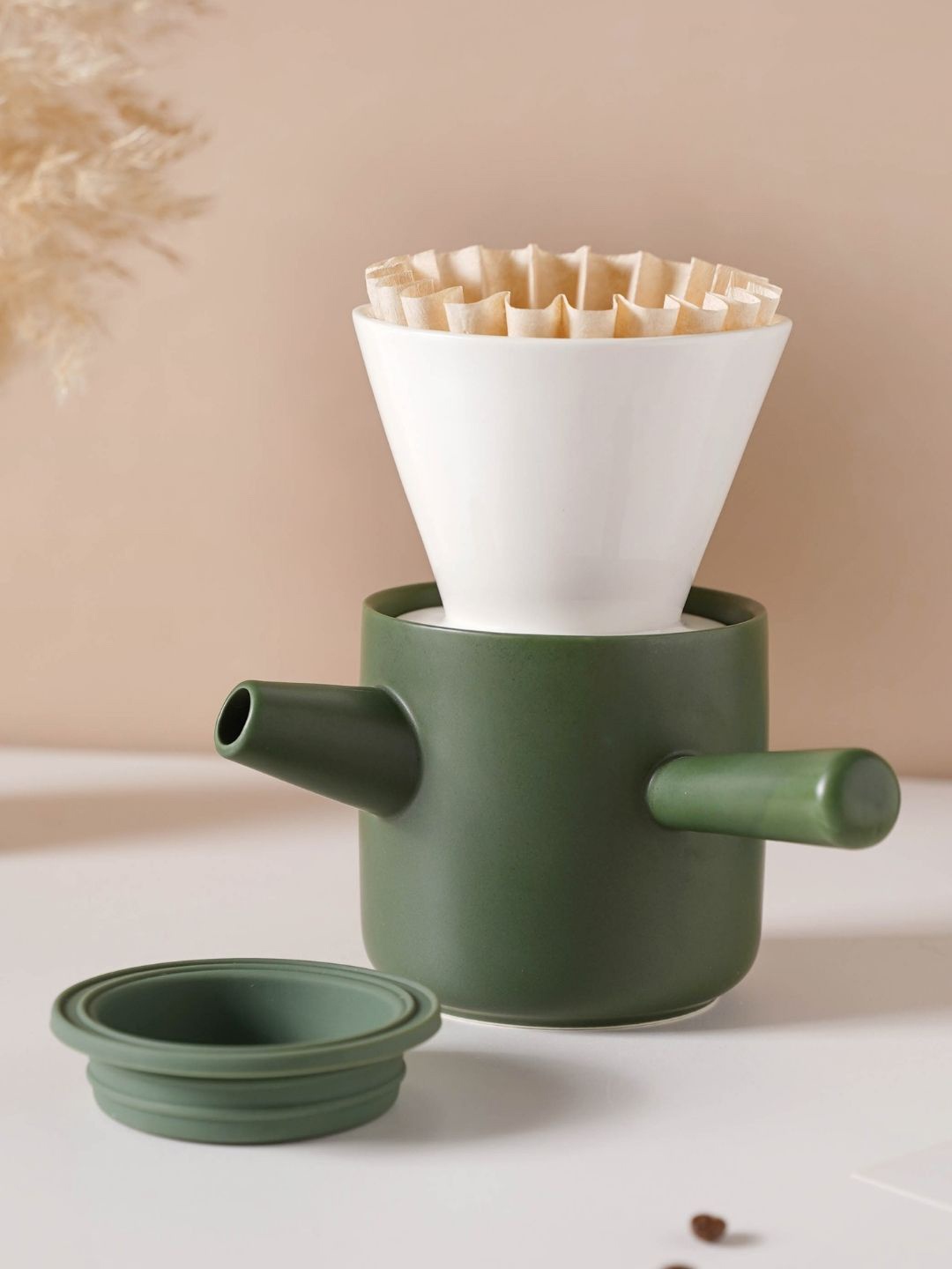 Nestasia Green & White Textured Ceramic Mannual Coffee Maker