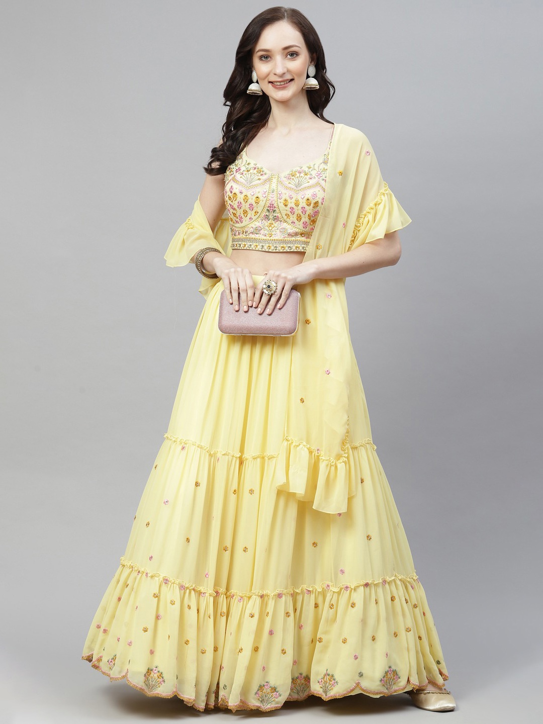 DRESSTIVE Yellow Embroidered Mirror Work Semi-Stitched Lehenga & Unstitched Blouse With Dupatta
DRESSTIVE Yellow Embroidered Mirror Work Semi-Stitched Lehenga & Unstitched Blouse With Dupatta