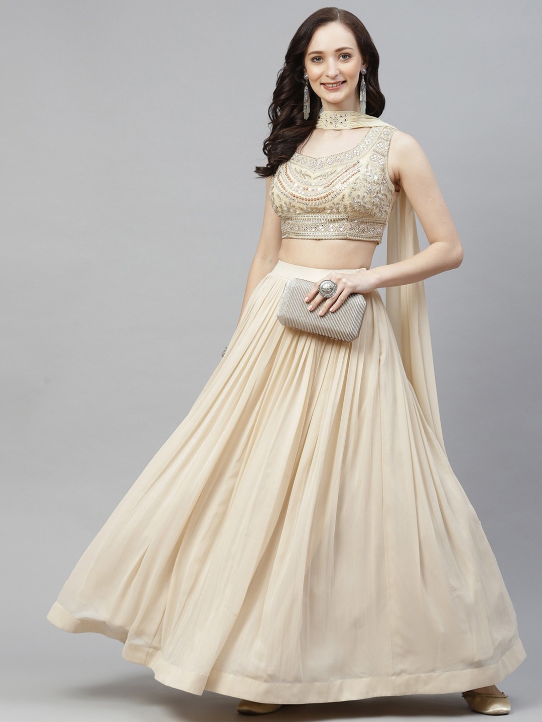 DRESSTIVE Cream-Coloured & Gold-Toned Embroidered Mirror Work Semi-Stitched Lehenga & Unstitched Blouse With
DRESSTIVE Cream-Coloured & Gold-Toned Embroidered Mirror Work Semi-Stitched Lehenga & Unstitched Blouse With