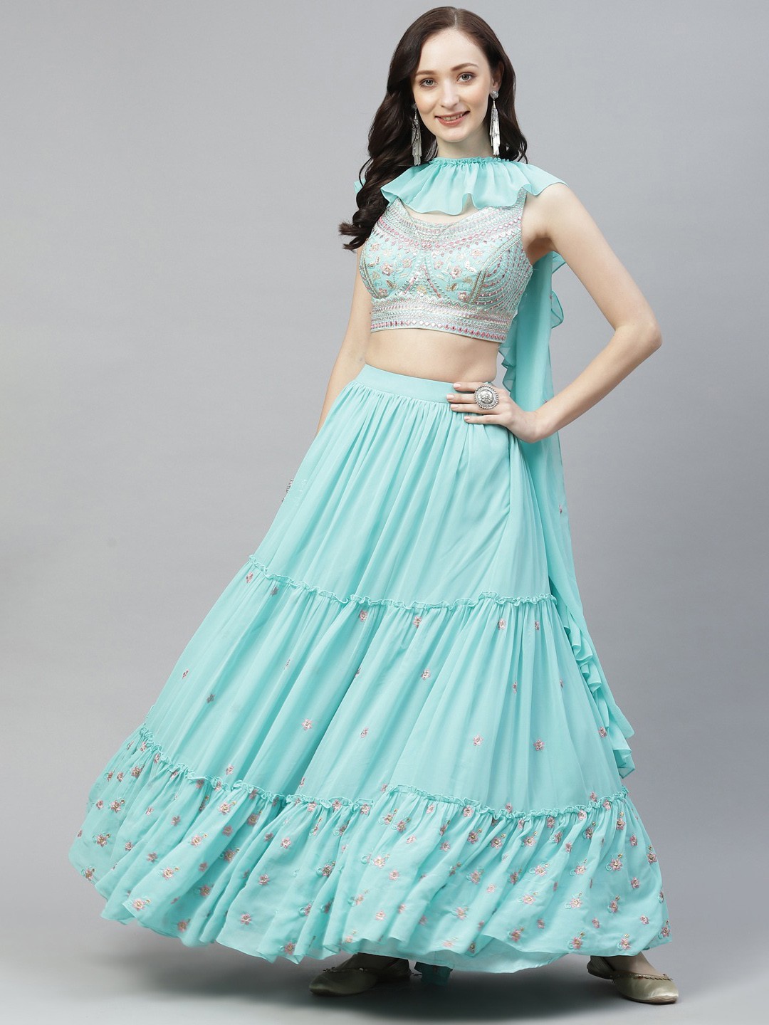 DRESSTIVE Turquoise Blue & Pink Embroidered Thread Work Semi-Stitched Lehenga & Unstitched Blouse With
DRESSTIVE Turquoise Blue & Pink Embroidered Thread Work Semi-Stitched Lehenga & Unstitched Blouse With