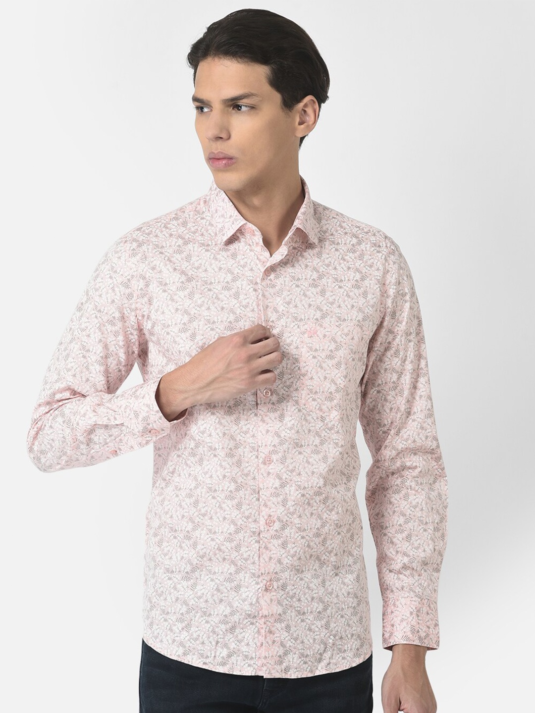 Crimsoune Club Men Pink Slim Fit Floral Printed Crimsoune Club Casual Cotton Shirt