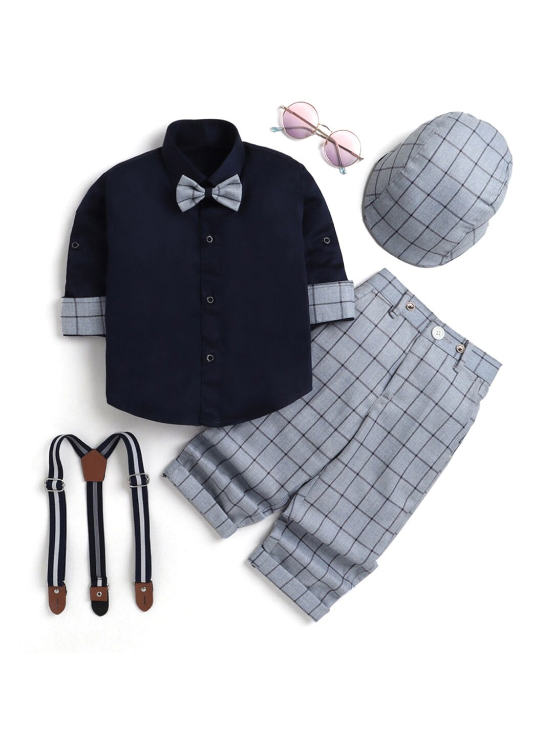Hopscotch Boys Grey & Blue Printed Pure Cotton Shirt with Trousers with Suspender and Cap
Hopscotch Boys Grey & Blue Printed Pure Cotton Shirt with Trousers with Suspender and Cap