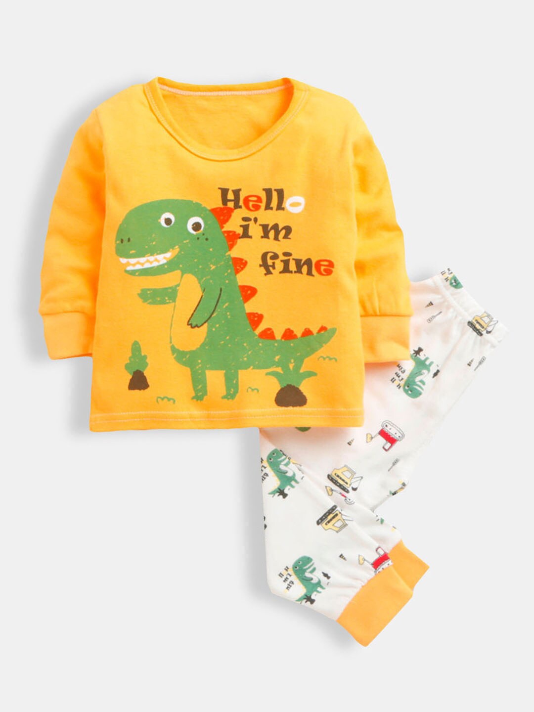 Hopscotch Boys Yellow & White Printed Night suit