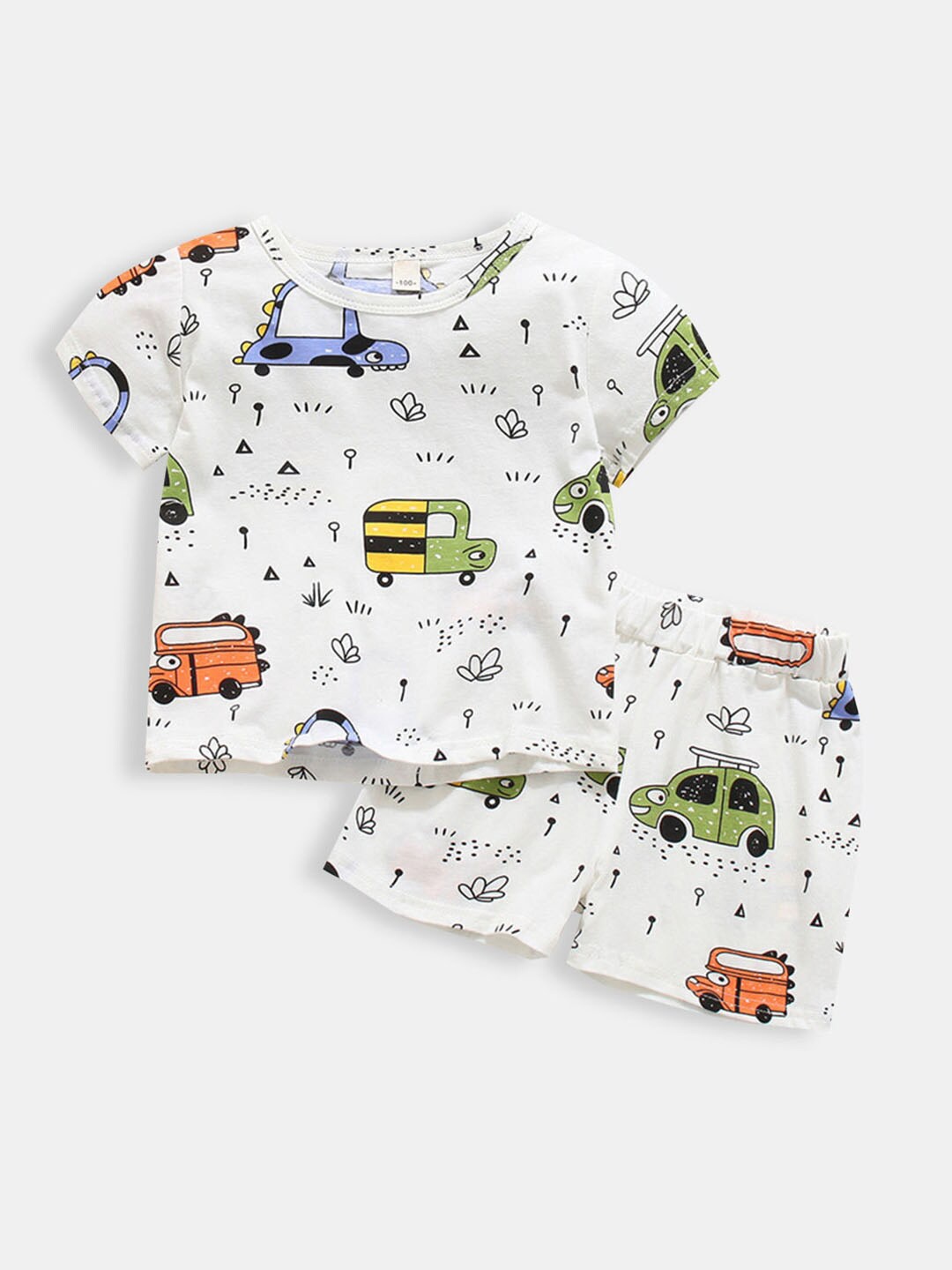 Hopscotch Boys White & Black Printed T-shirt with Shorts
