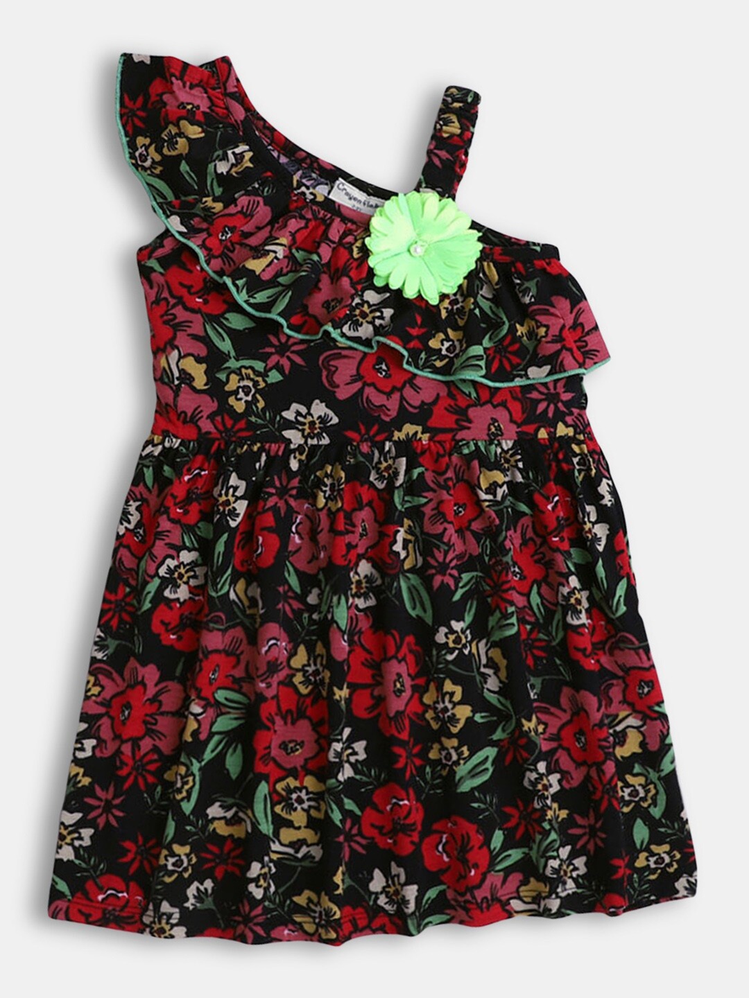 Hopscotch Girls Black Floral Printed Dress