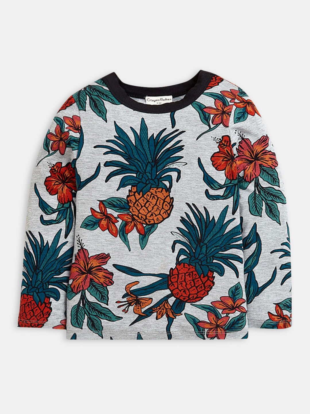 Hopscotch Boys Grey & Orange Printed Tropical T-shirt