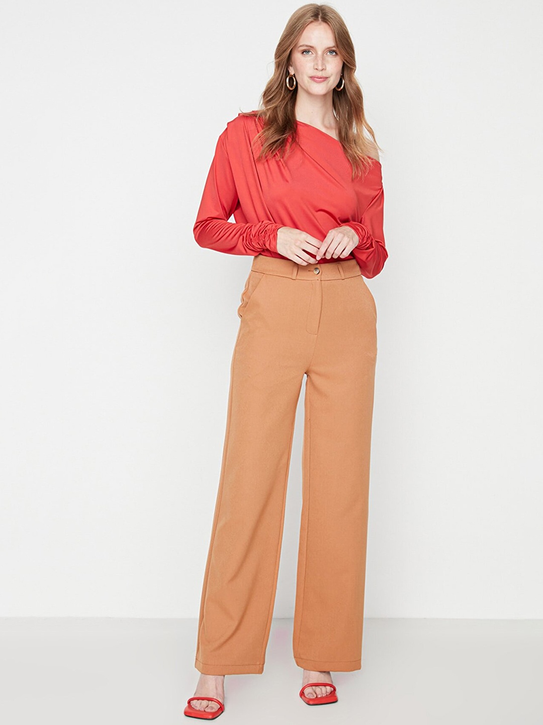 Trendyol Women Camel Brown Parallel Trousers