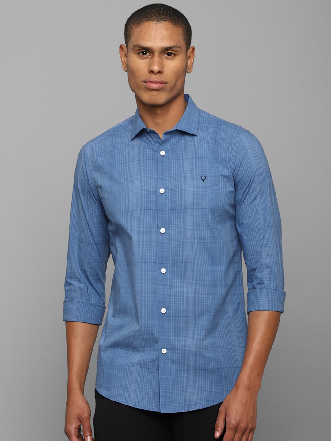 Allen Solly Men Blue Slim Fit Windowpane Checks Checked Cotton Casual Shirt