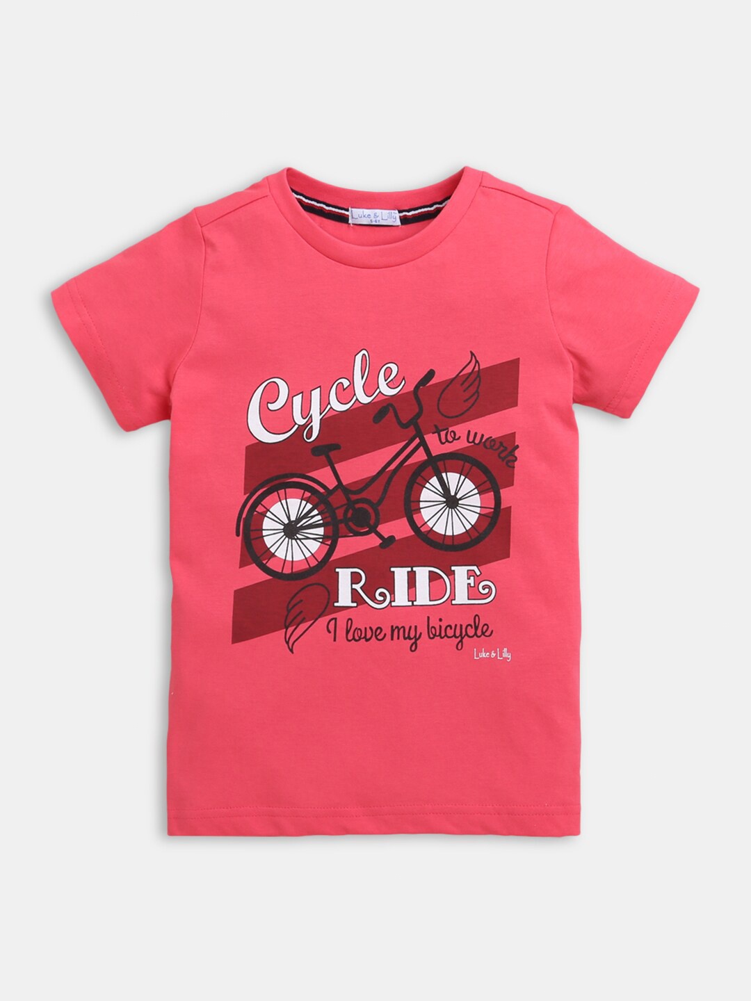 Hopscotch Boys Pink Printed Cotton T-shirt