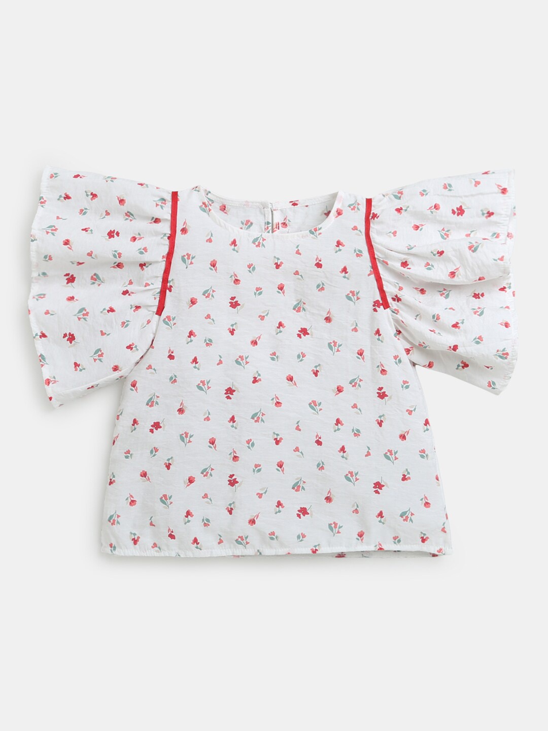 Hopscotch Girls White & Pink Floral Print Cotton Top
