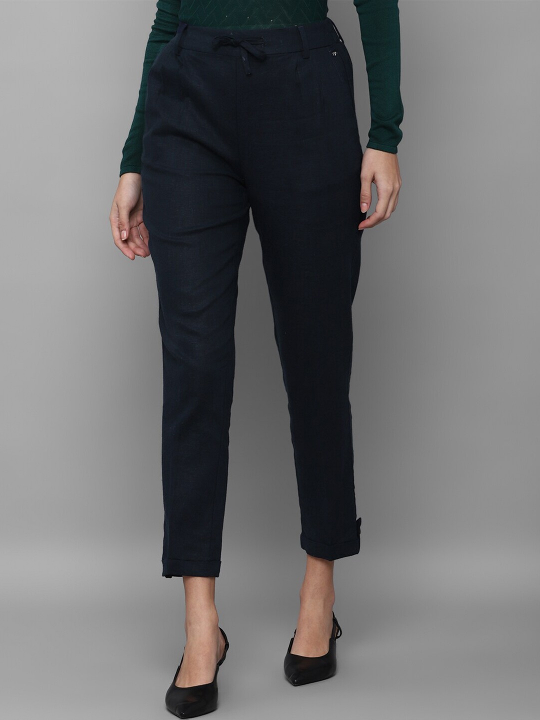 Allen Solly Woman Women Navy Blue Pleated Trousers