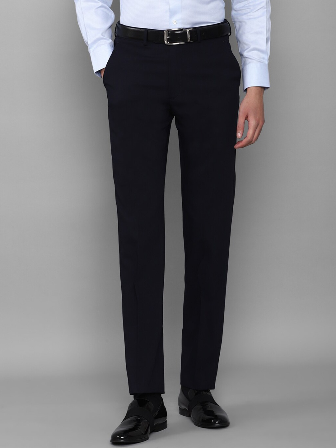 Luxure by Louis Philippe Men Navy Blue Slim Fit Formal Trouser
