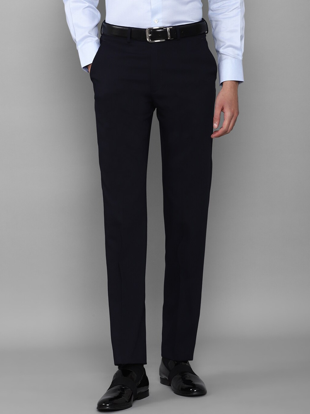Luxure by Louis Philippe Men Navy Blue Slim Fit Trousers