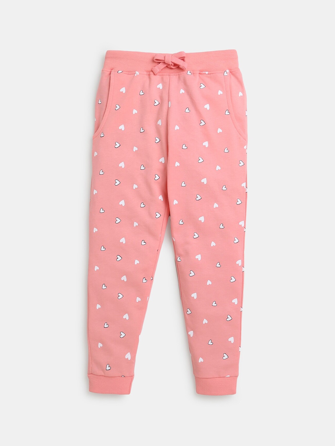 Hopscotch Girls Pink Printed Cotton Joggers