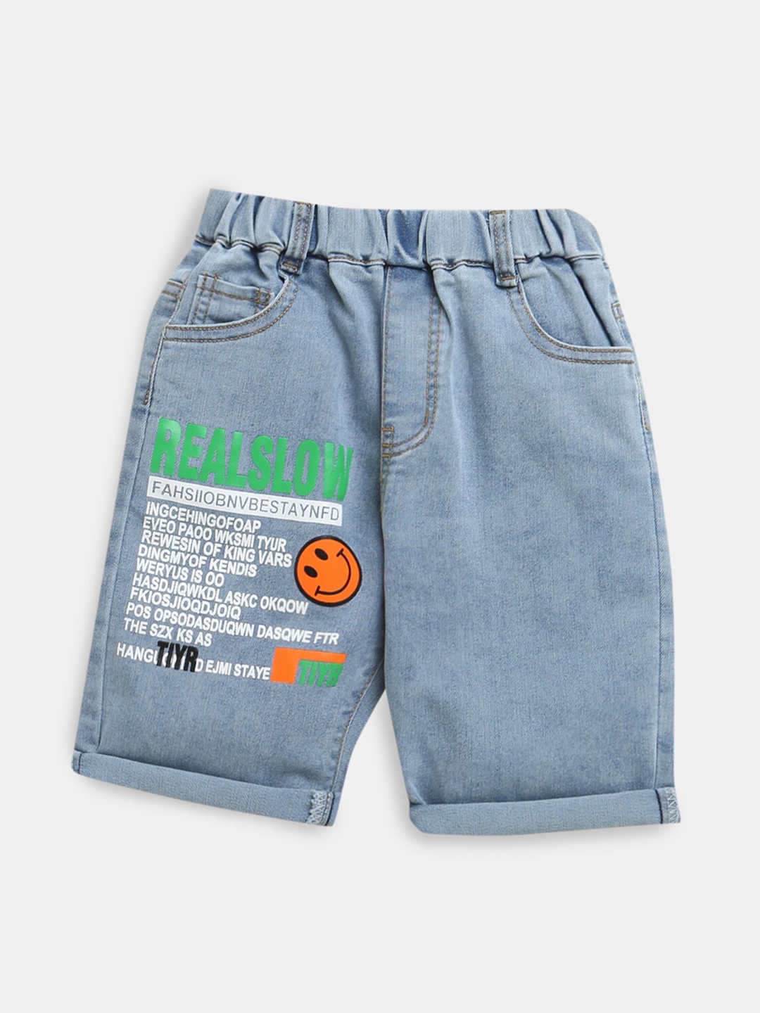 Hopscotch Boys Blue Typography Printed Cotton Shorts
