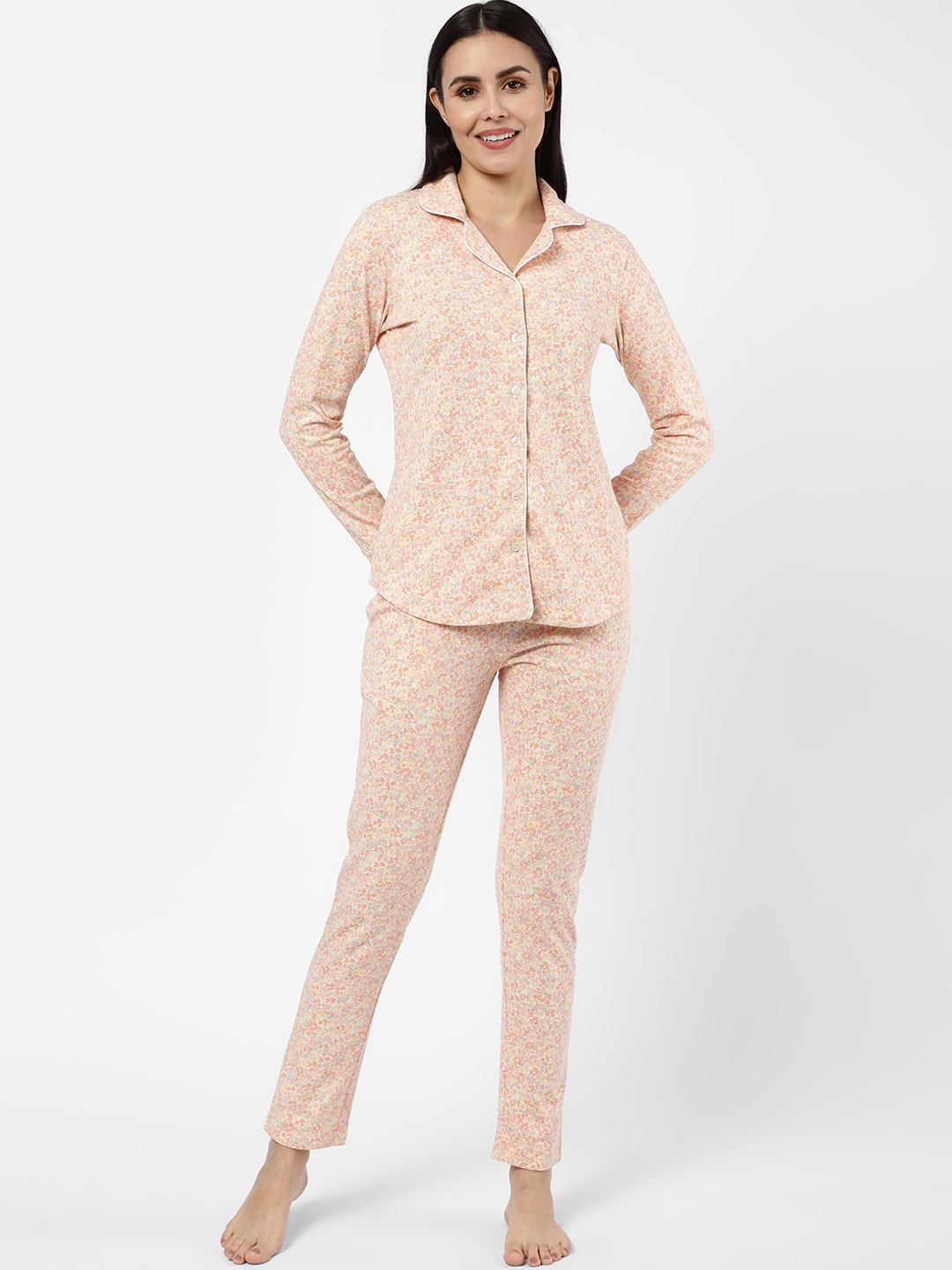 SDL by Sweet Dreams Women Peach-Coloured & Cream-Coloured Printed Pure Cotton Night suit
SDL by Sweet Dreams Women Peach-Coloured & Cream-Coloured Printed Pure Cotton Night suit