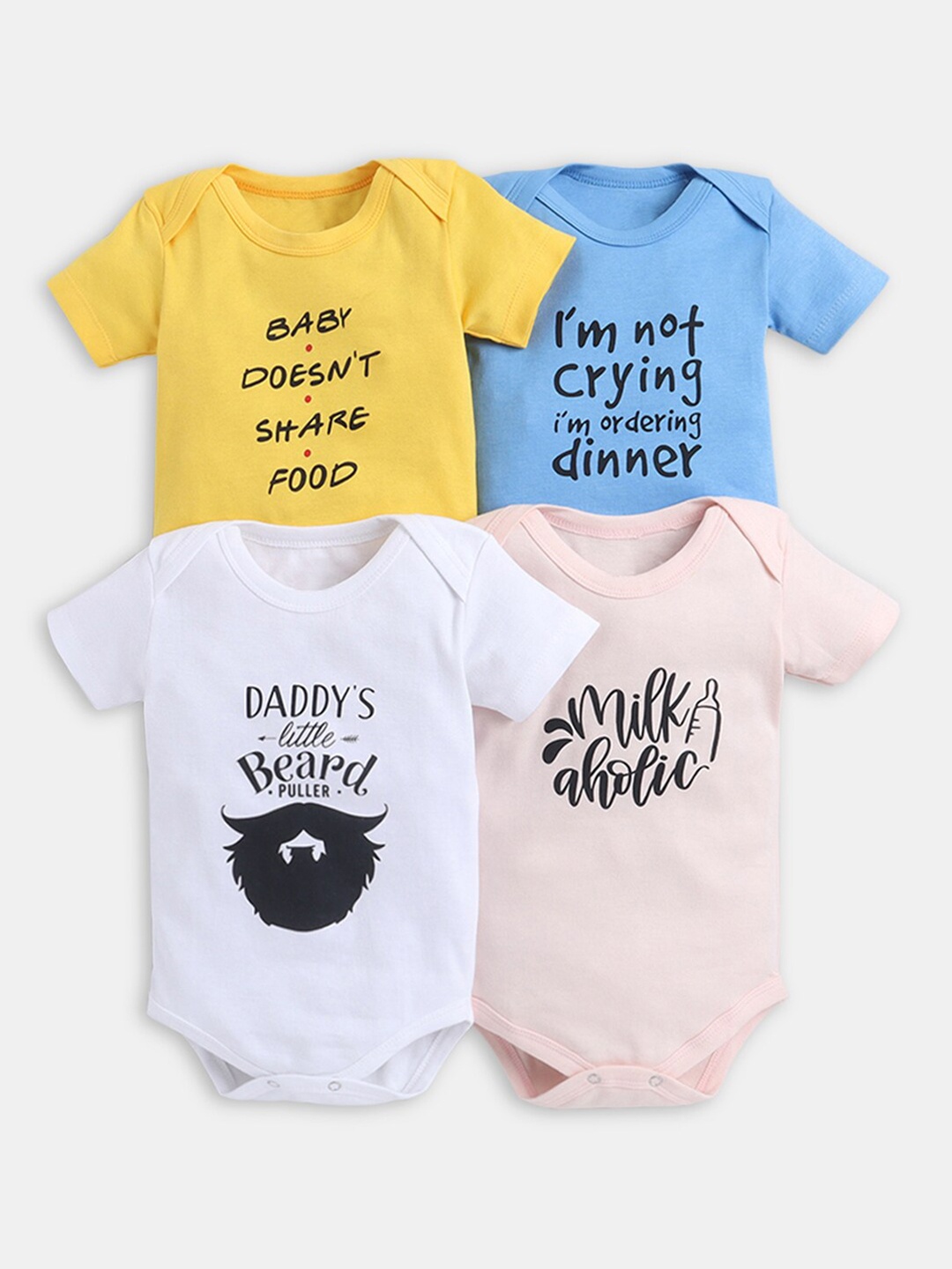 Hopscotch White & Blue Pack Of 4 Printed Bodysuits, Yellow