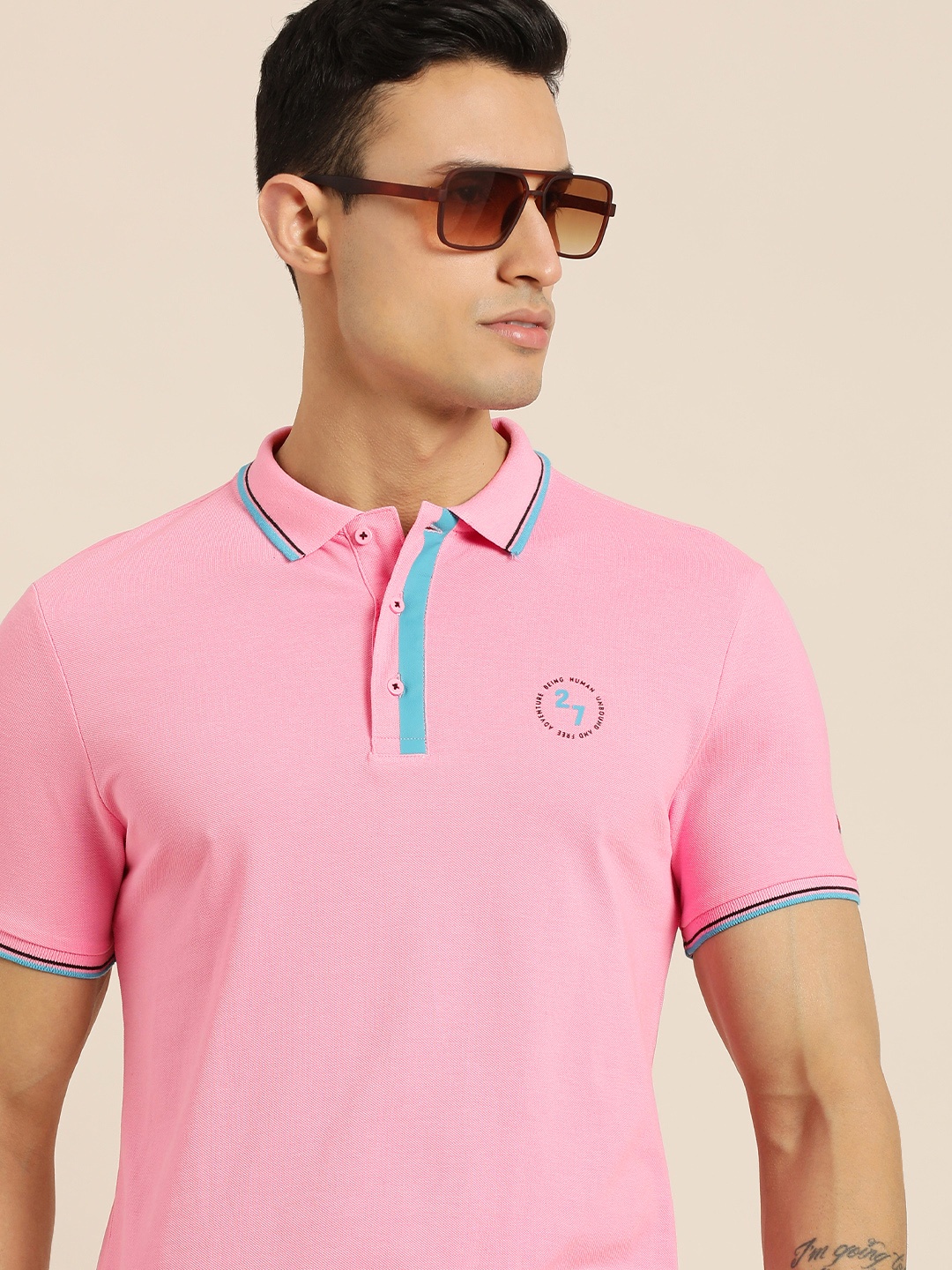 Being Human Men Pink Solid Polo Collar Pure Cotton Slim Fit T-shirt With Brand Logo Print
Being Human Men Pink Solid Polo Collar Pure Cotton Slim Fit T-shirt With Brand Logo Print