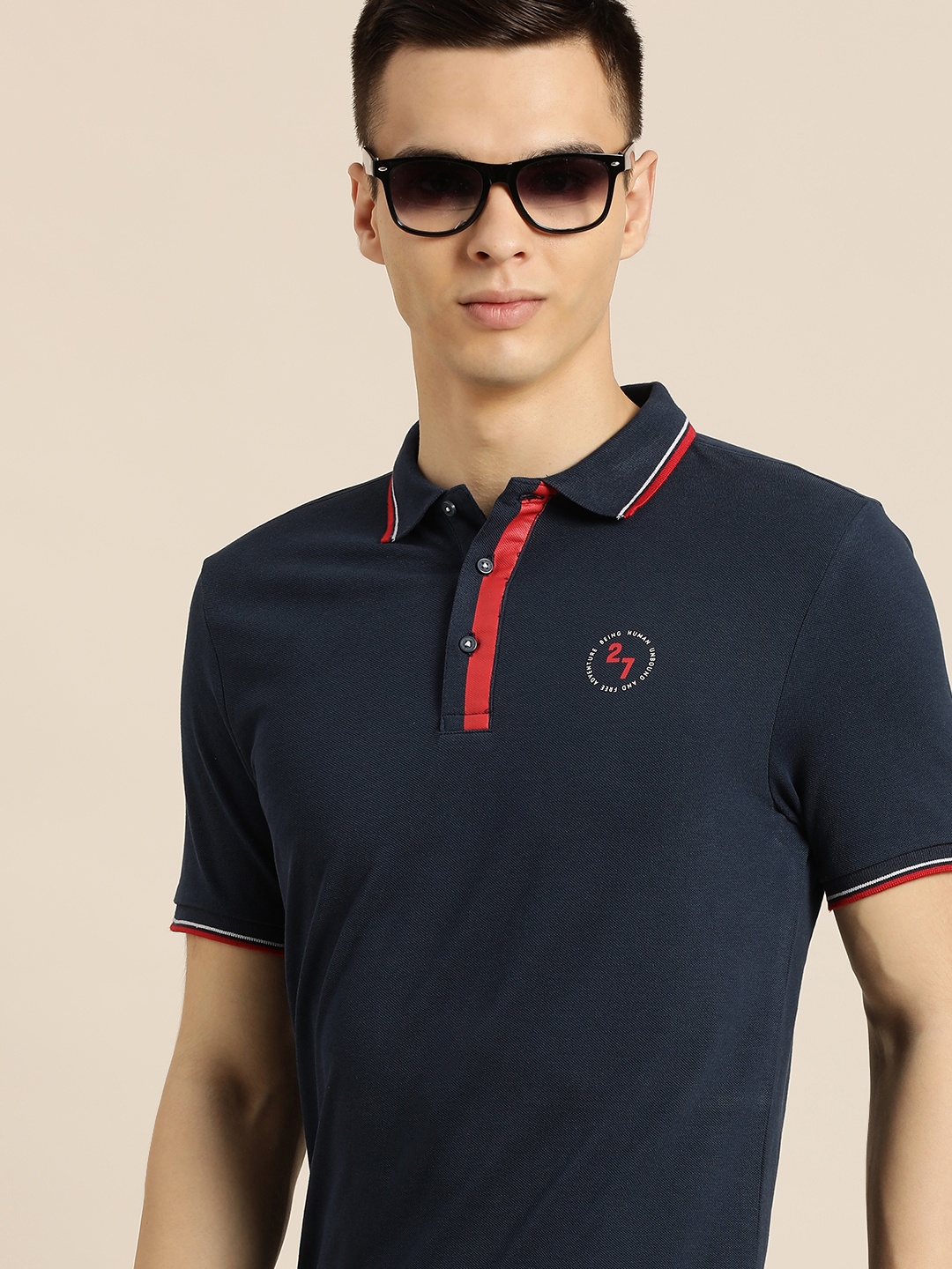 Being Human Men Navy Blue Polo Collar Pure Cotton Slim Fit T-shirt With Brand Logo Print
Being Human Men Navy Blue Polo Collar Pure Cotton Slim Fit T-shirt With Brand Logo Print
