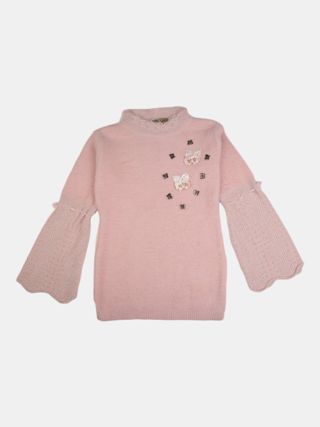 V-Mart Girls Pink Round Neck Sweatshirt