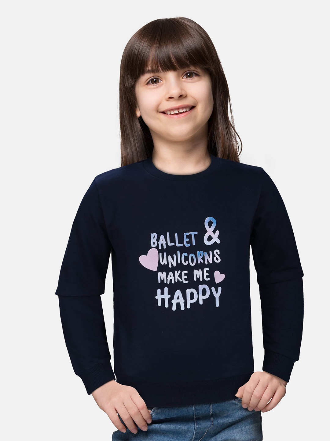 Gini and Jony Girls Navy Blue Printed Sweatshirt