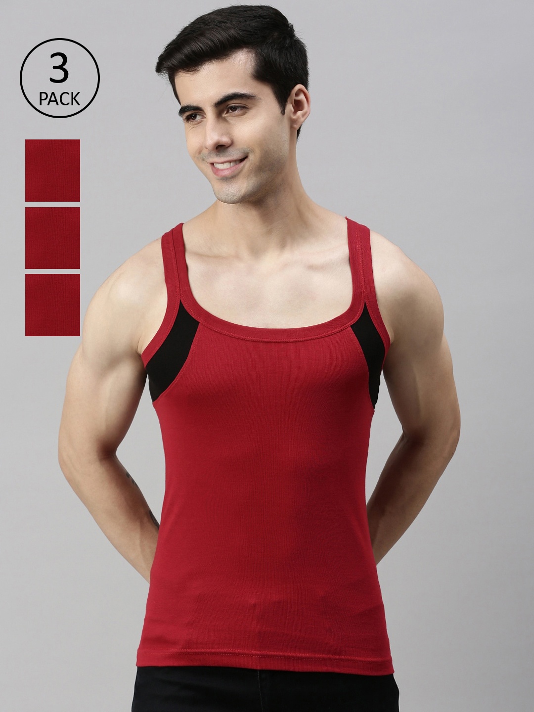 Lux Cozi Men Pack Of 3 Red Solid Gym Innerwear Vests