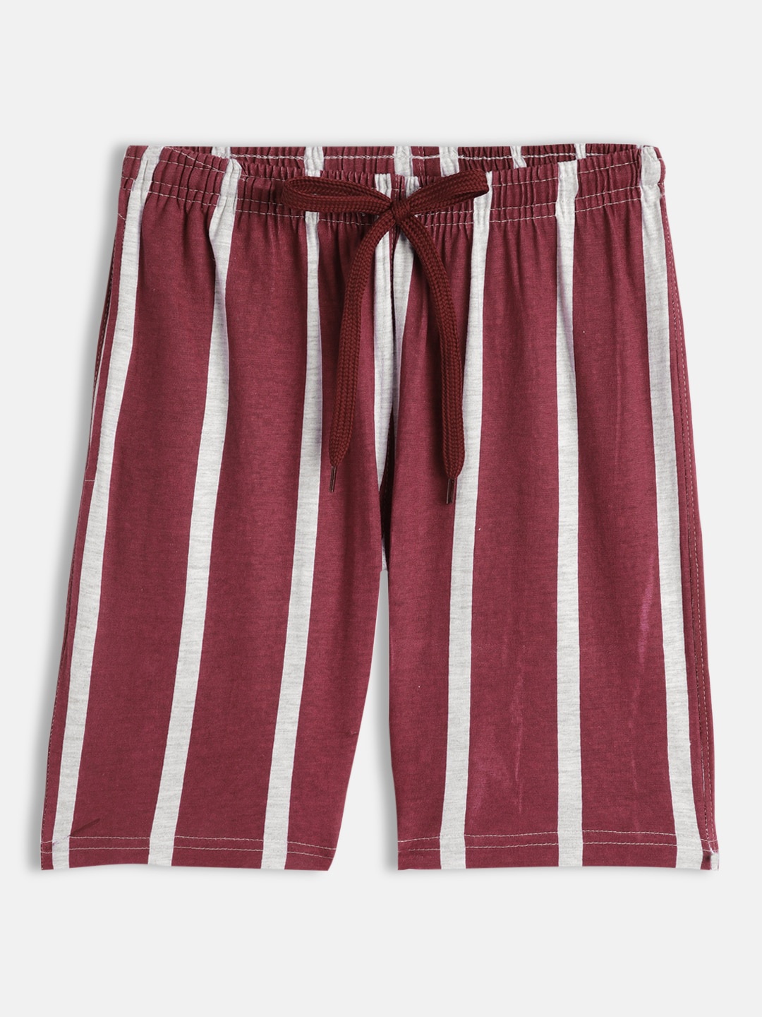 SEYBIL Girls Grey & Maroon Striped Lounge Shorts