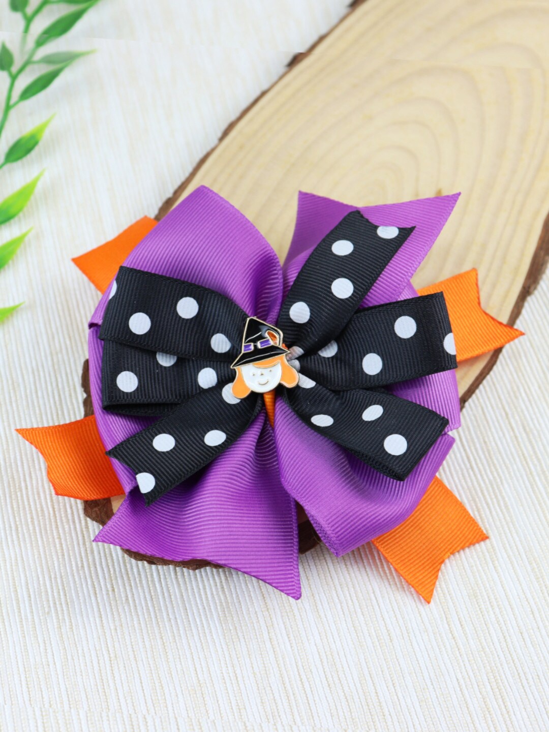 Asthetika Kids Girls Purple & Black Halloween Smiling Witch Bow Alligator Hair Clip