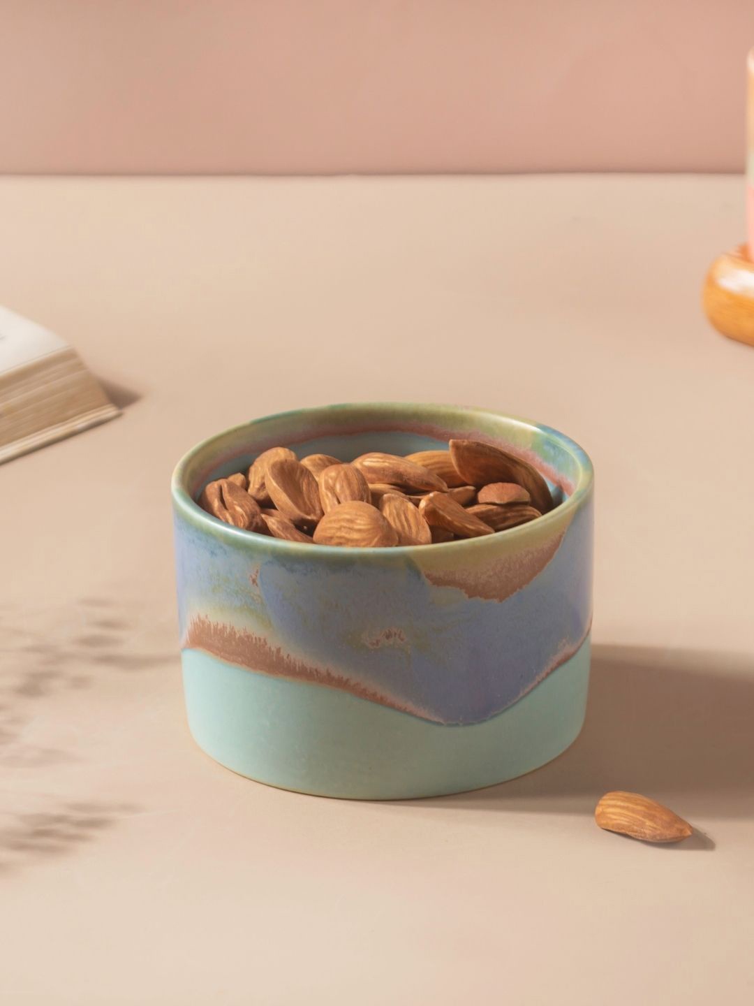 Nestasia Blue & Brown Printed Microwave safe Ceramic Matte Bowls 150 ml