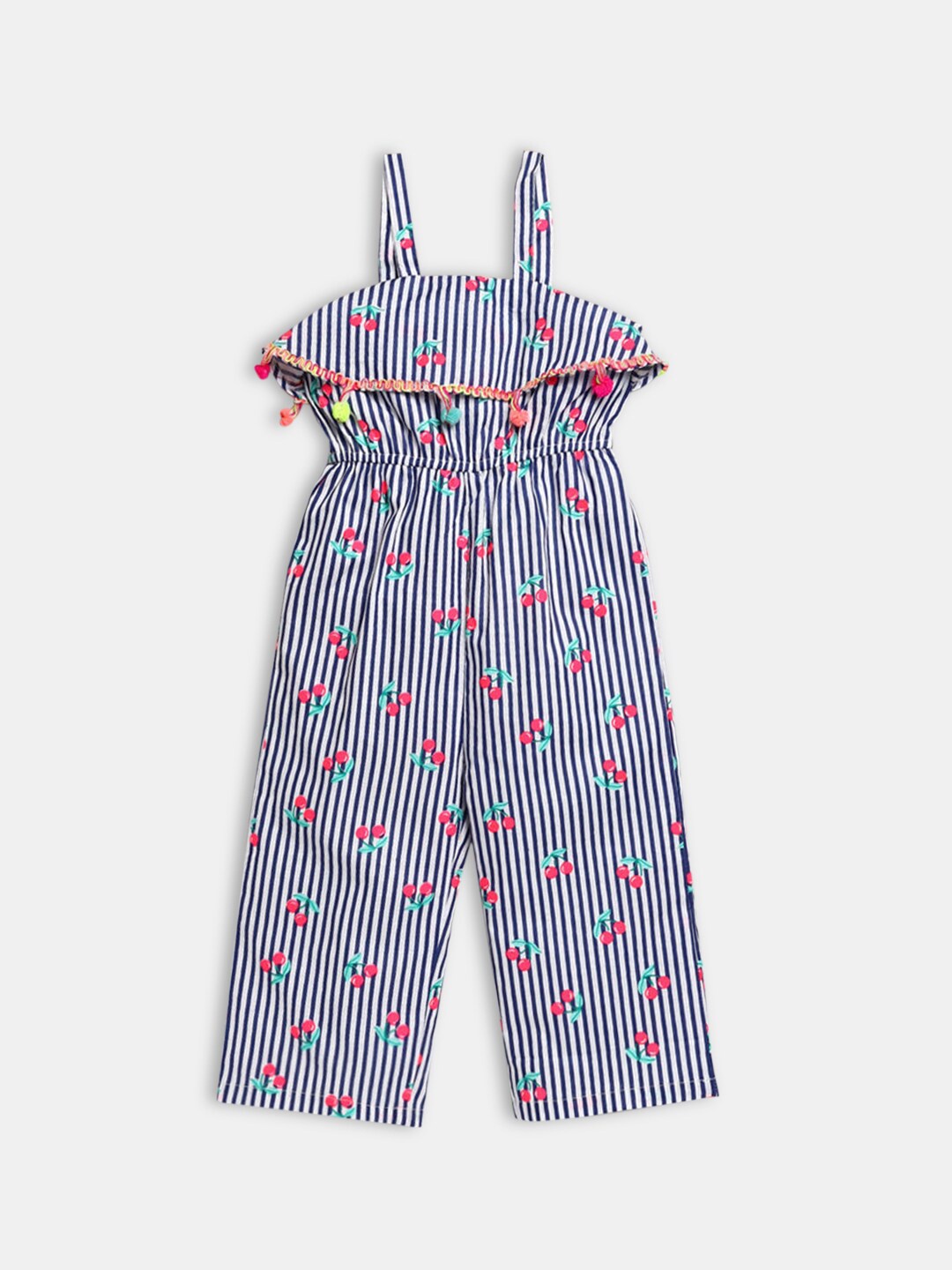 Hopscotch Girls Blue & White Printed Basic Jumpsuit