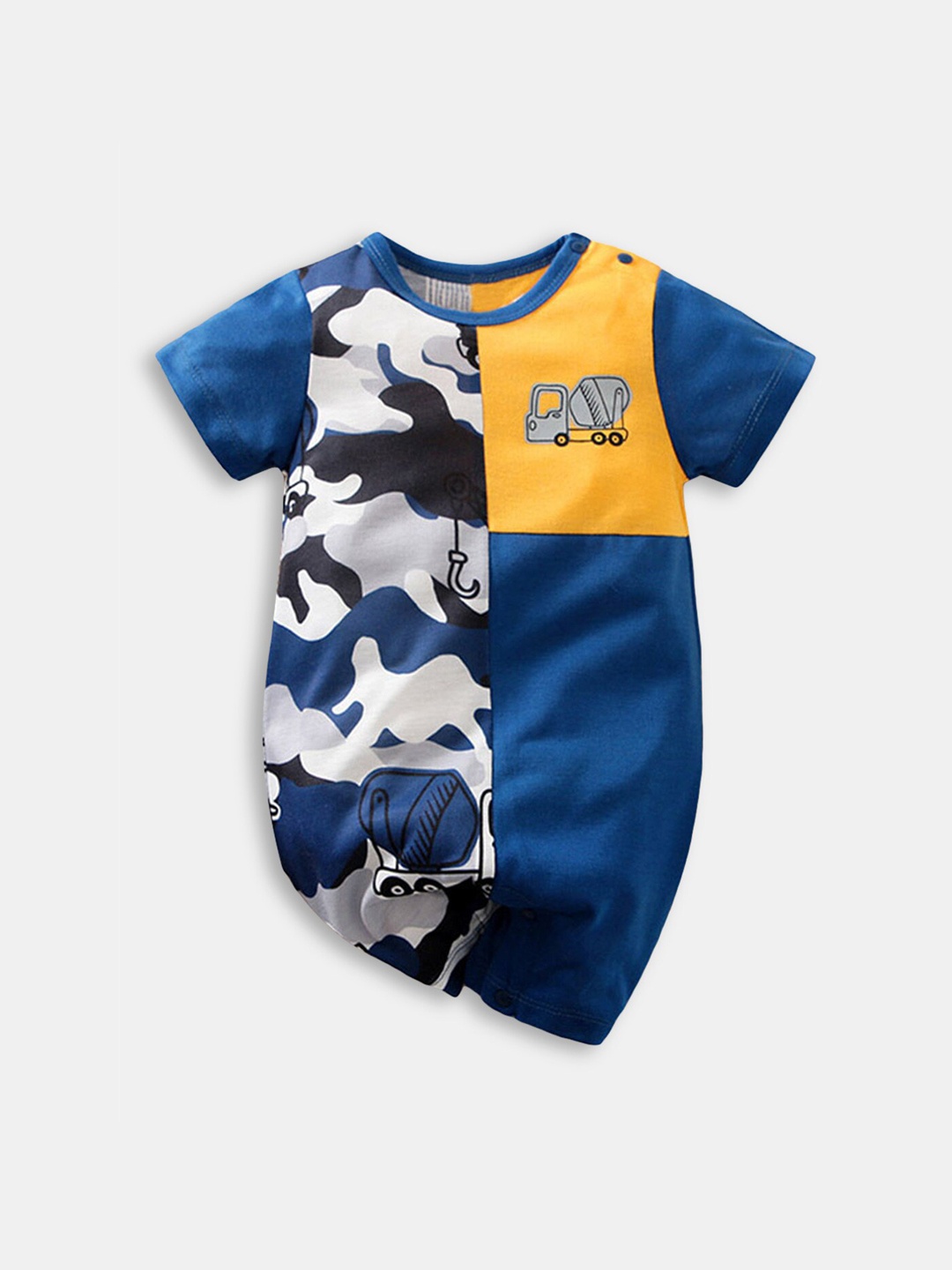 Hopscotch Boys Blue & Orange Printed Rompers
