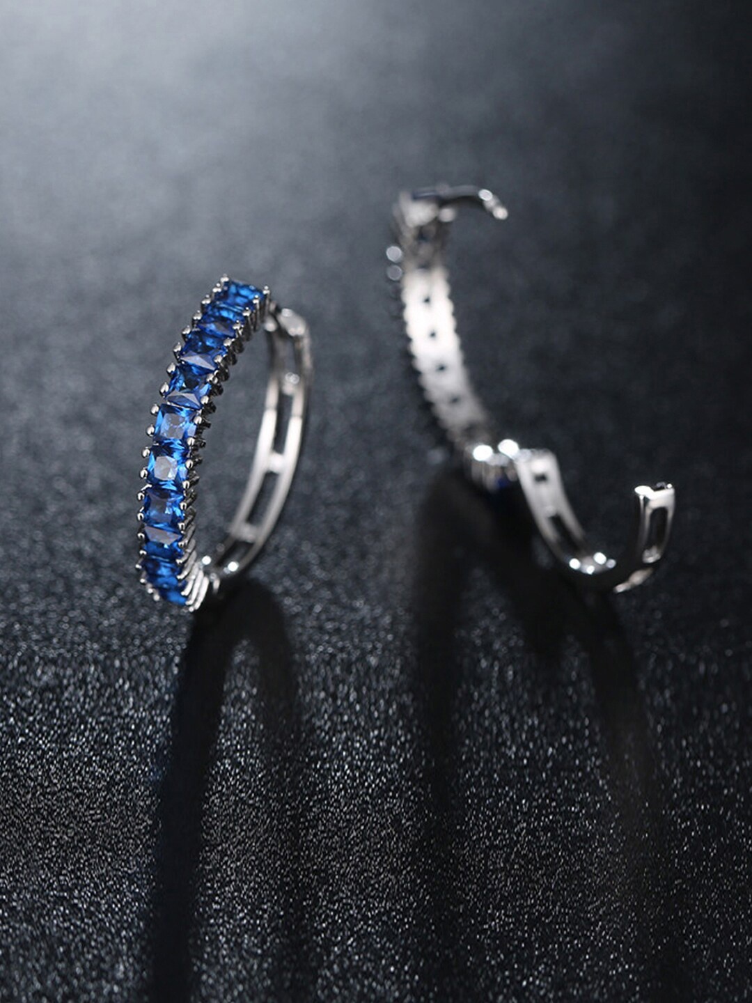 Designs By Jewels Galaxy Navy Blue & Silver-Plated Circular Hoop Earrings