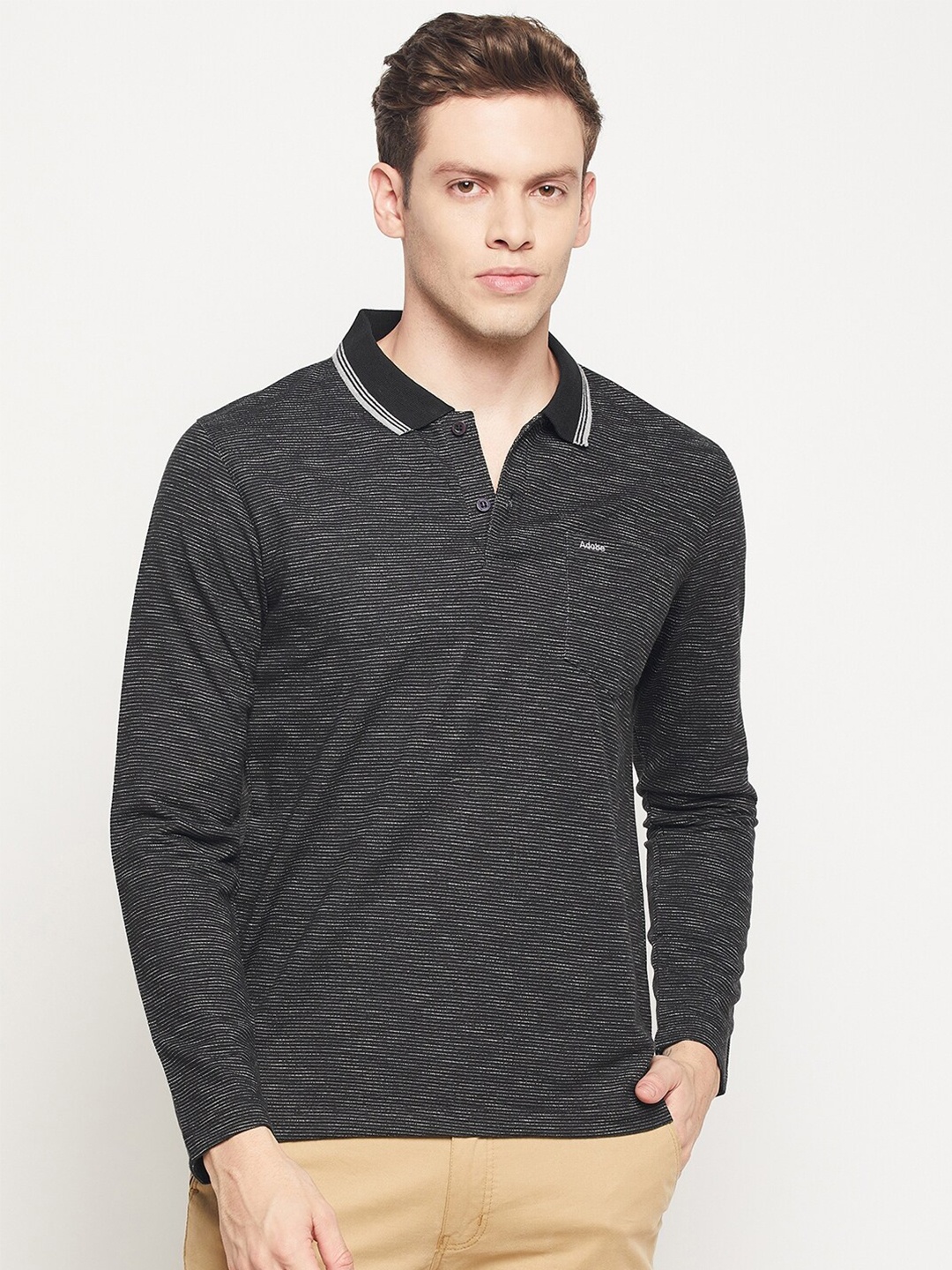 Adobe Men Black Polo Collar Cotton T-shirt
