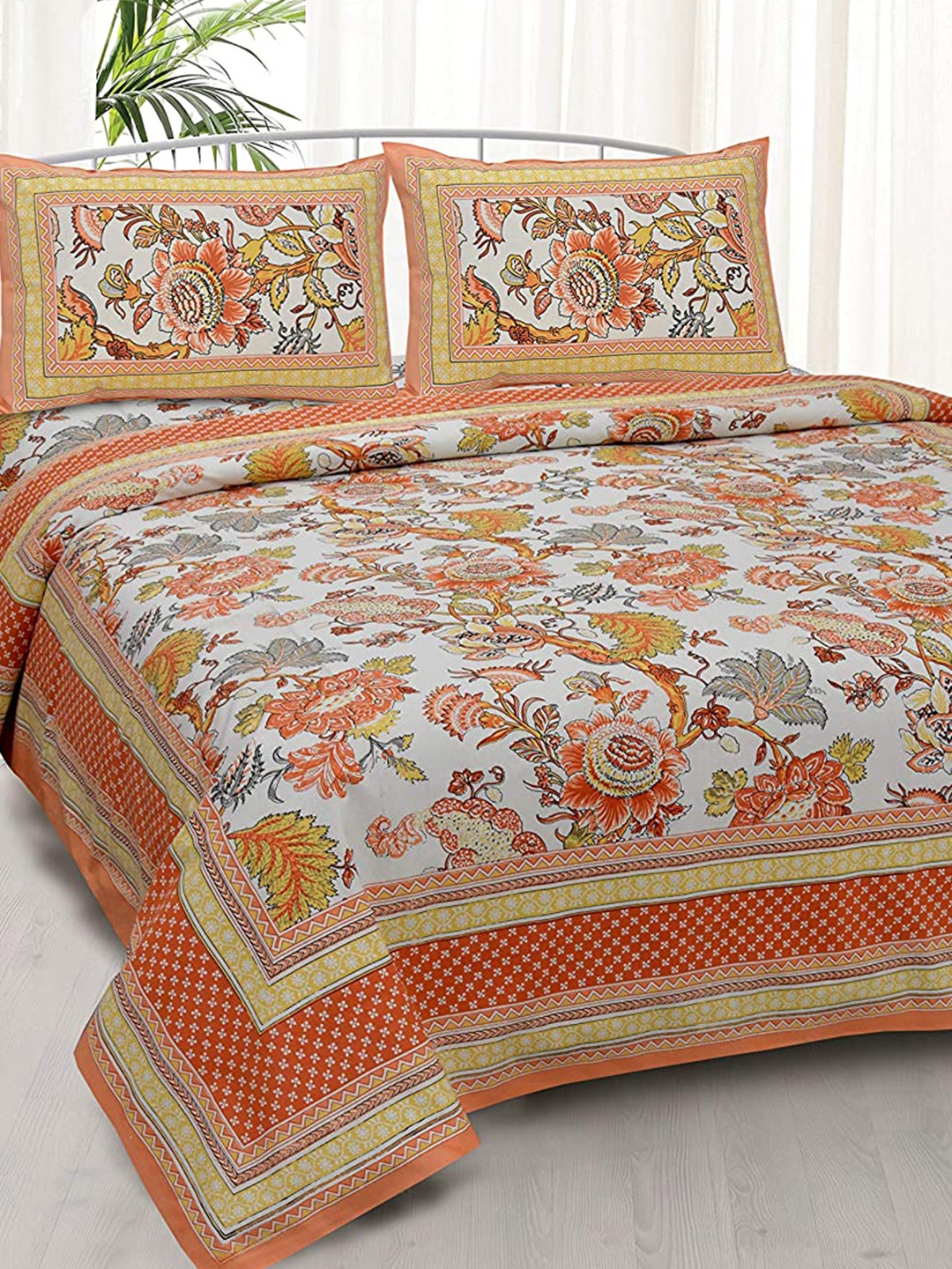 EasyGoods EthnicJaipuri Orange & White Floral 300 TC King Bedsheet with 2 Pillow Covers
EasyGoods EthnicJaipuri Orange & White Floral 300 TC King Bedsheet with 2 Pillow Covers