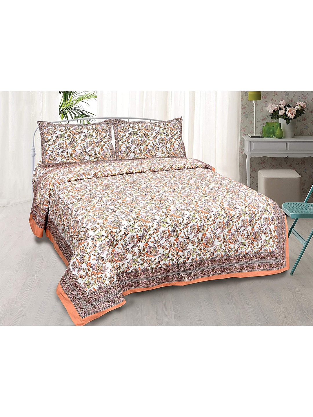 EasyGoods Orange & White Floral 240 TC Pure Cotton King Bedsheet with 2 Pillow Covers
EasyGoods Orange & White Floral 240 TC Pure Cotton King Bedsheet with 2 Pillow Covers
