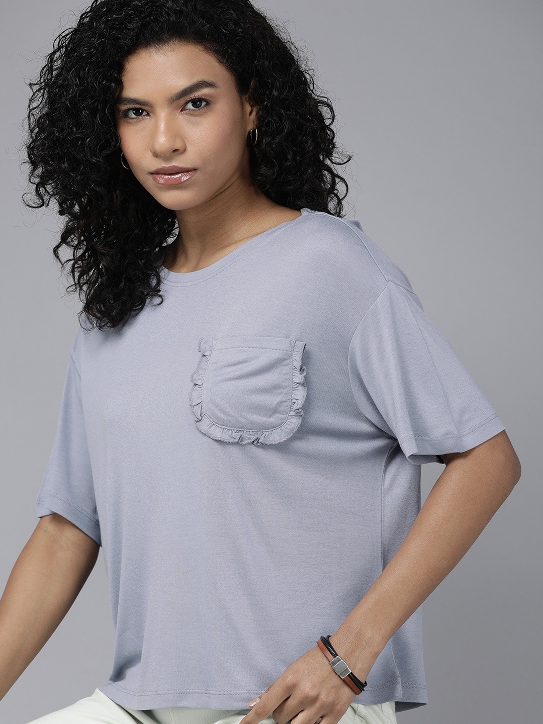 The Roadster Lifestyle Co. Women Drop-Shoulder Sleeves T-shirt With Ruffle Details, Blue
The Roadster Lifestyle Co. Women Drop-Shoulder Sleeves T-shirt With Ruffle Details, Blue